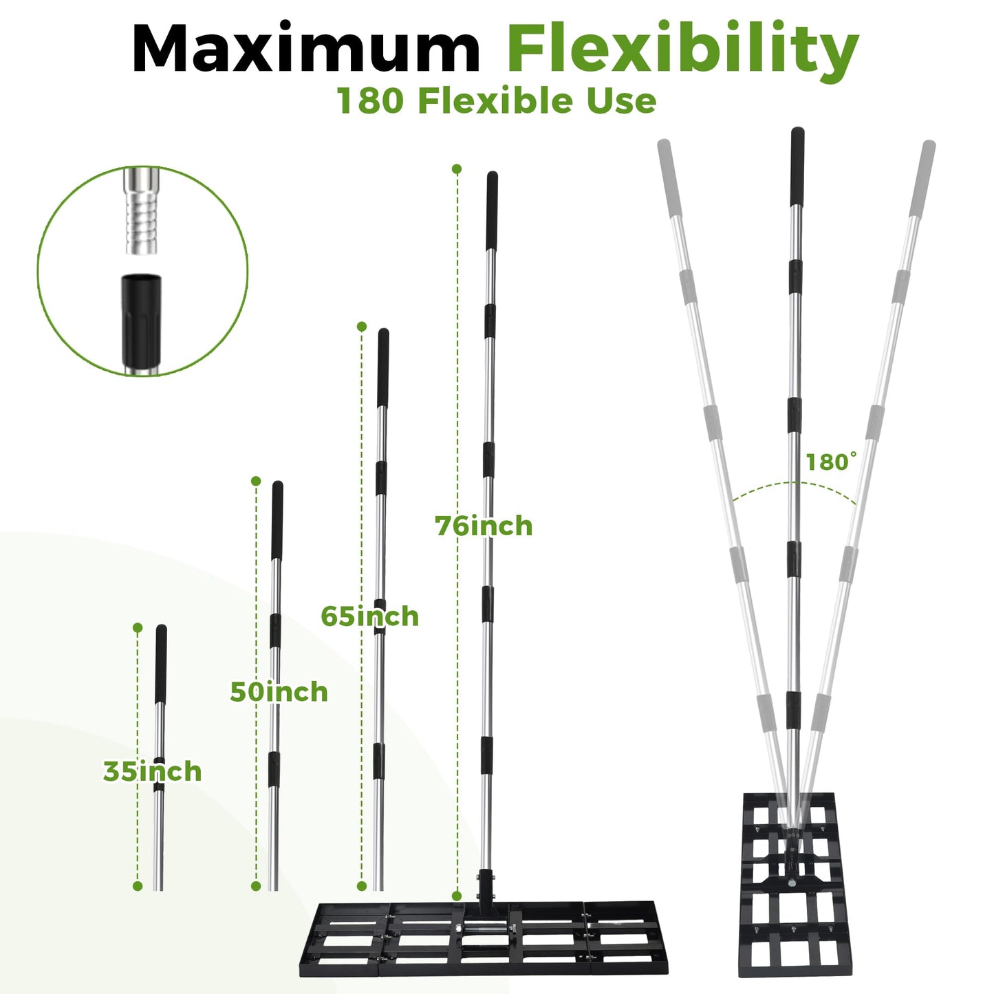 Lawn Leveling Rake, 30"x10" Stainless Steel Lawn Leveler with 76" Adjustable Handle, Heavy-Duty Yard Leveling Rake for Garden, Golf Course, Farm, Pasture, Professional Lawn Care Tool