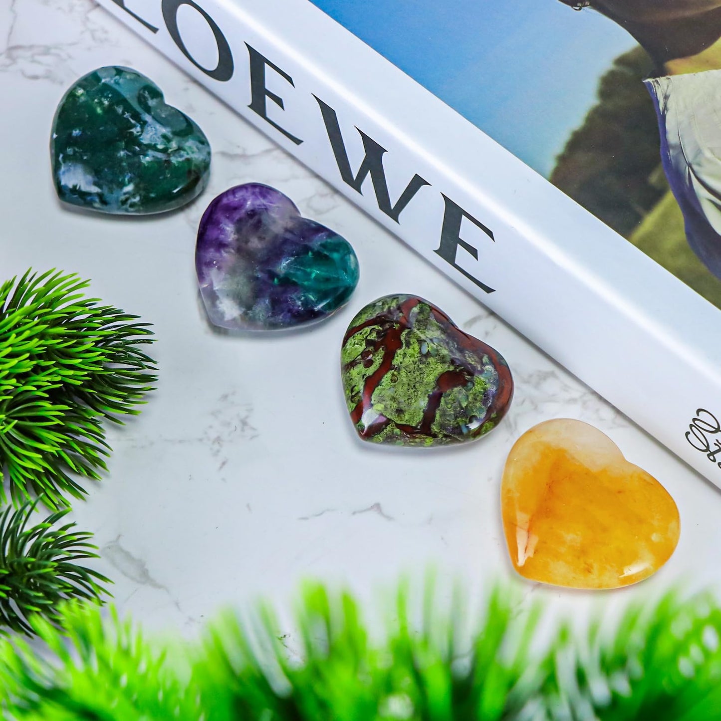 LEADGEM 50mm Dragon Blood Stone Heart Crystal Worry Stone for Anxiety Healing Crystals Heart Shaped Rock for Home Office Decoration