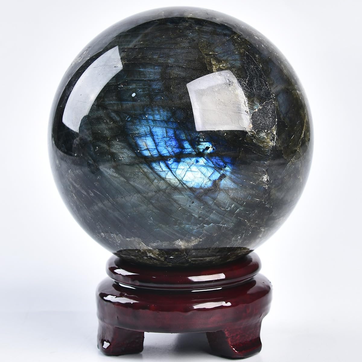 MOGEMT Large Labradorite Crystal Ball with Stand Natural Crystals Sphere Gemstone Ball Meditation Witchcraft Home Decor 100-110mm/3.9-4.3"