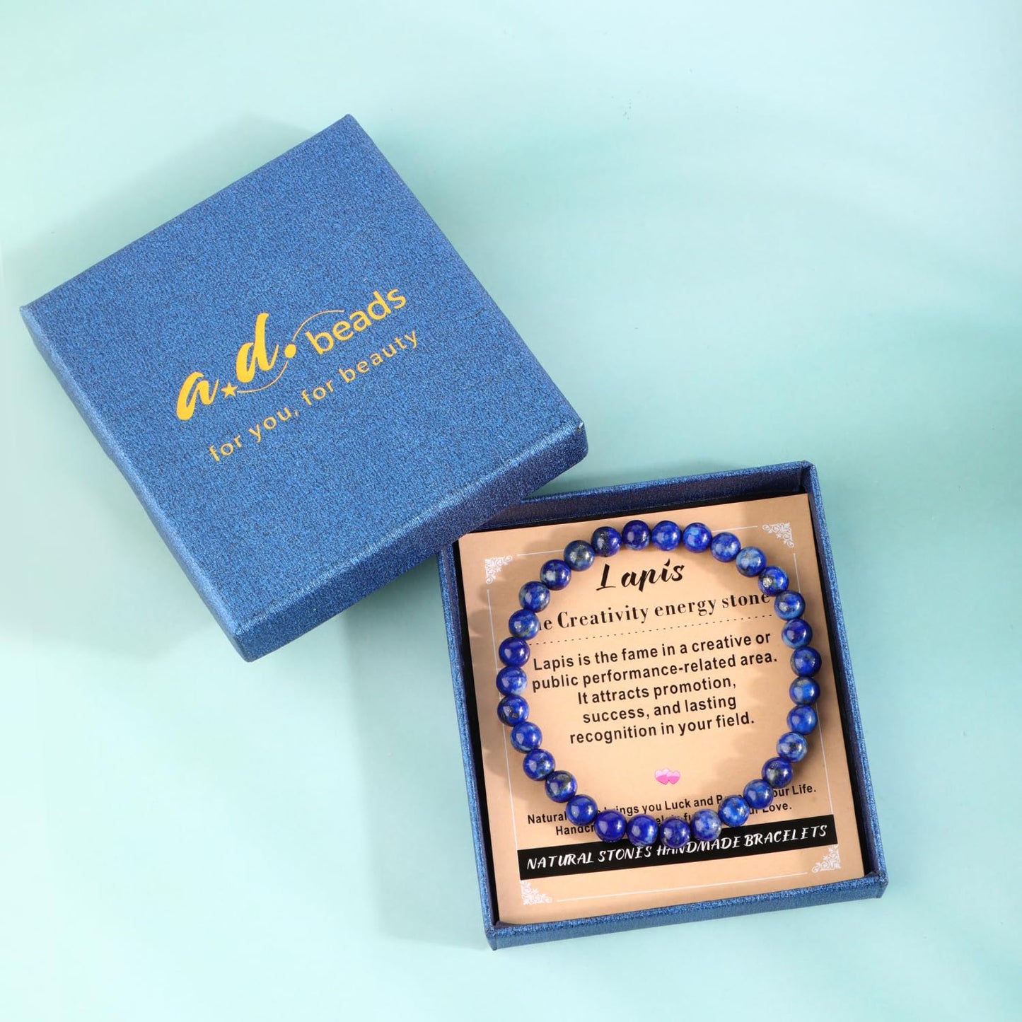 AD Beads 4mm Handmade Lapis Elastic Bracelet – Natural Gemstone for Profession Success – Meditation, Yoga, Healing and Energy Gift for Men Women