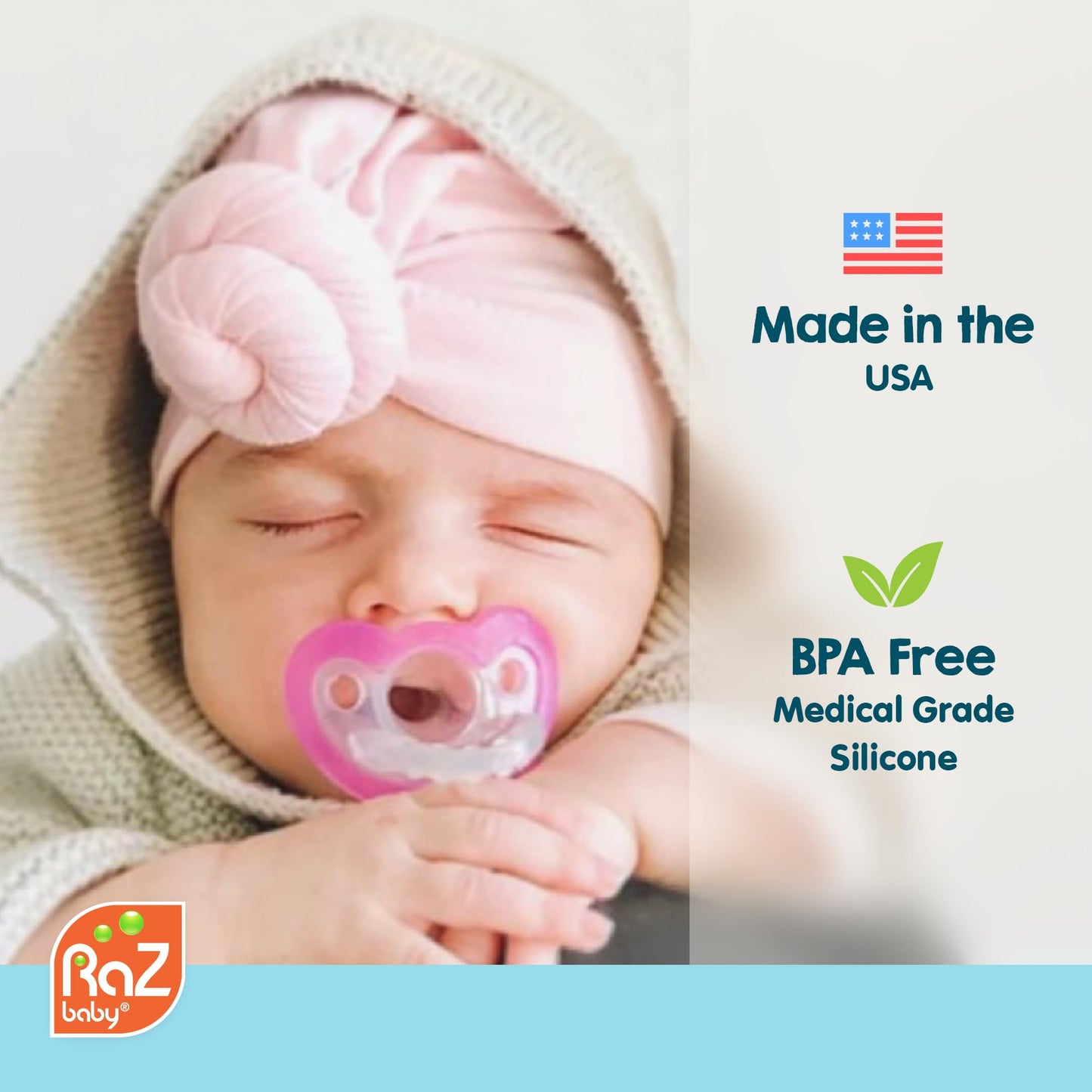 RaZbaby Sloth RaZbuddy Stuffed Animal Pacifier Holder for Newborns & Up, Made in The USA, Detachable Orthodontic JollyPop Pacifier, Medical-Grade 100% BPA-Free Silicone, -0 Months+