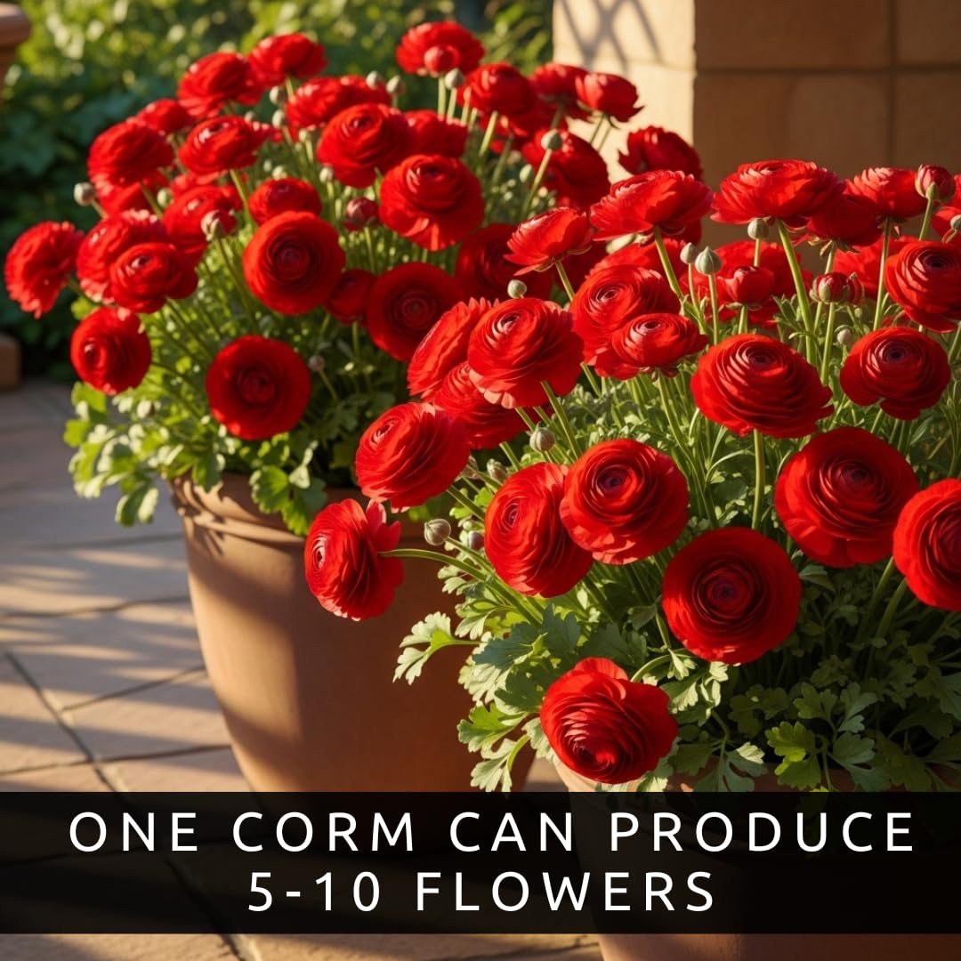 Red Ranunculus Bulbs for Planting (10 Bulbs) – Premium Flower Corms for Cut Flowers, Wedding Bouquets, Garden Beds & Indoor Forcing – Vibrant Spring Blooms