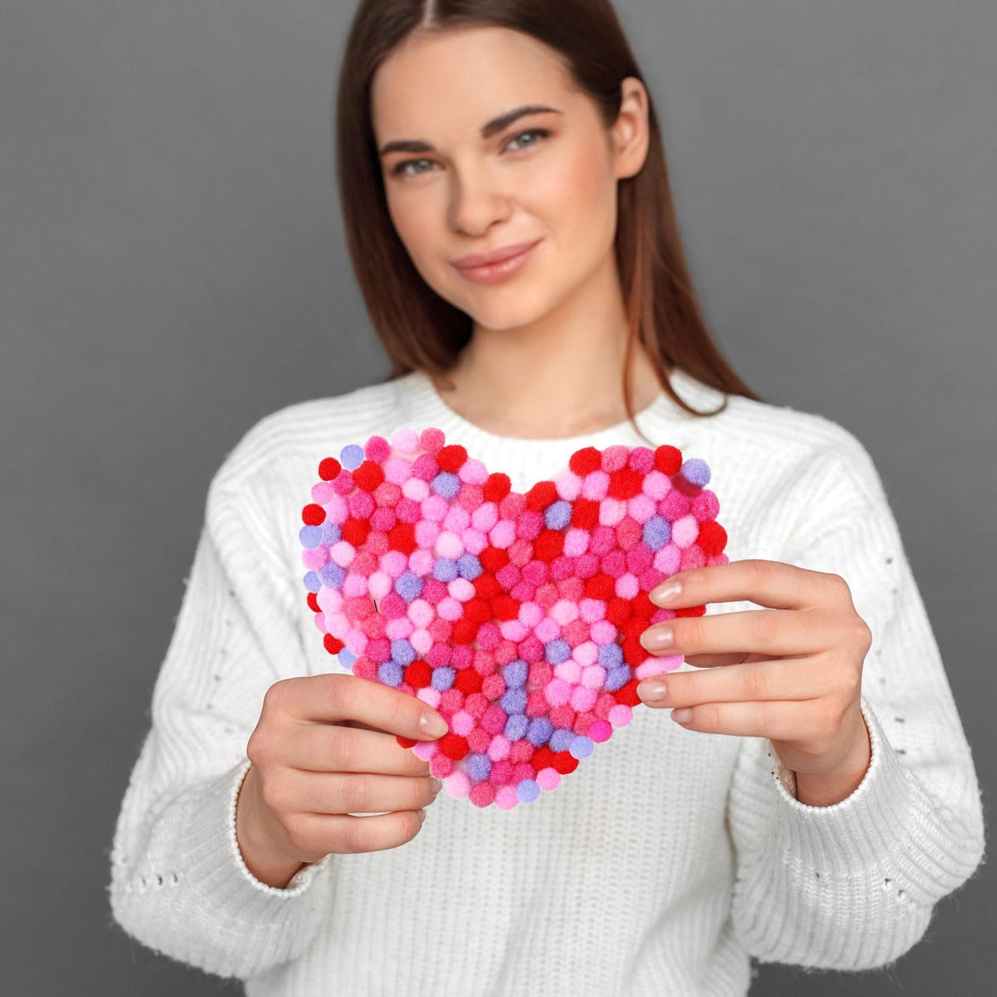 Jetec 24 Sets Mothers Day Gift Heart Paper Craft Kits Galentines Hanging Ornaments Craft Kit with Pom Poms Tissue Wreath DIY for Home Party Favors(Paper,Beads, Balls)