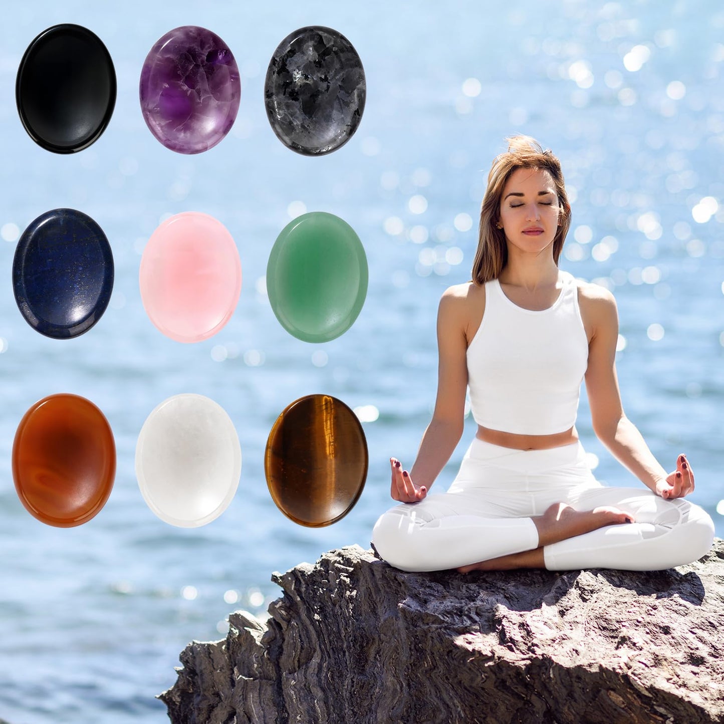 GolbalJew Amethyst Thumb Worry Stone for Anxiety Healing Crystals Sets, Hand Carved Crystals and Healing Stones, Meditation Crystal Reiki Natural Relax Palm Stone for Anxiety Therapy Relief
