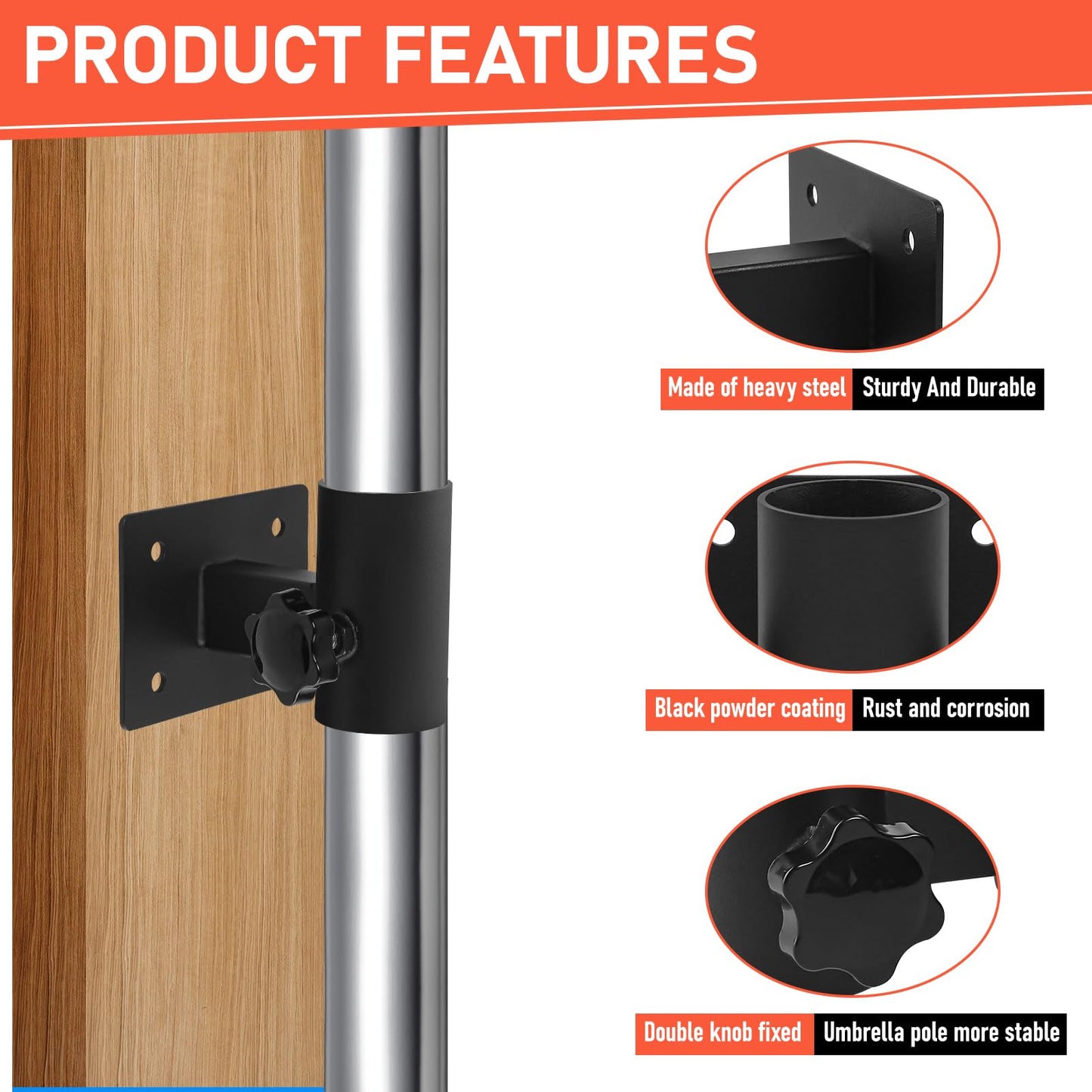 XZWMY Patio Umbrella Holder 2PCS,Heavy Duty Adjustable Metal Umbrella Clamp Mount Bracket,Outdoor Umbrella Base for Deck Railing,Outdoor Courtyard,Balcony,Boats…