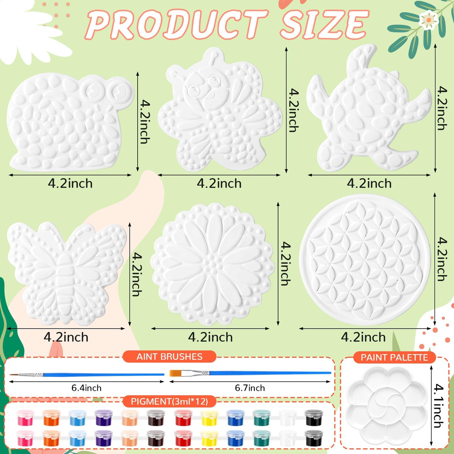 PullCrease 6 Pack Stepping Stone Ceramic Kit for Kids Paint Your Own Plaster Stones Arts and Crafts Handprint Garden and Spring DIY Craft Pottery Outdoor Painting Gifts for Kids Ages 4-12
