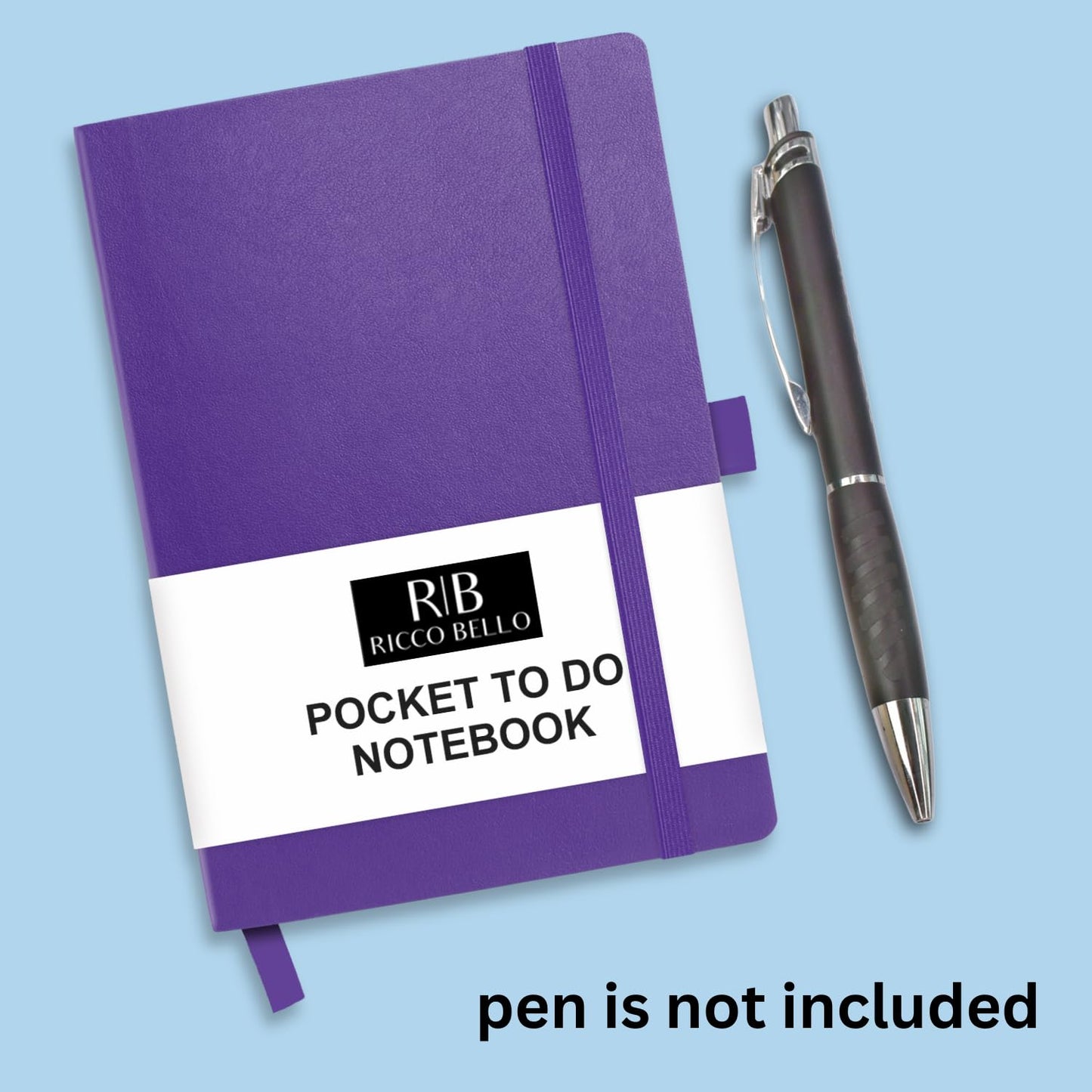 RICCO BELLO Hardcover Pocket to Do List, Undated, Faux Leather Notebook with Pen Holder, For Work, School, Home, Productivity Planner, 4.25 x 6 inches (Purple)