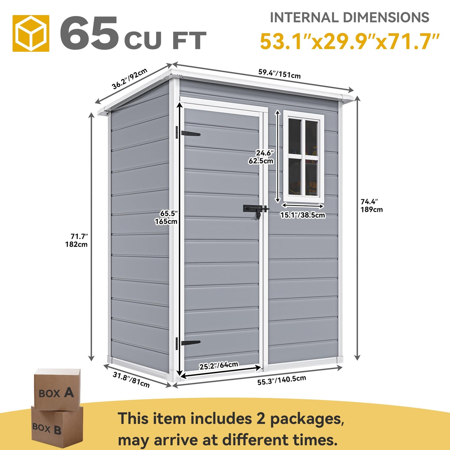 DWVO 5x3 FT Outdoor Storage Shed with Floor, All-Weather Resin Storage Shed with Window & Lockable Door, Waterproof Plastic Tool Storage for Garden Patio, Gray