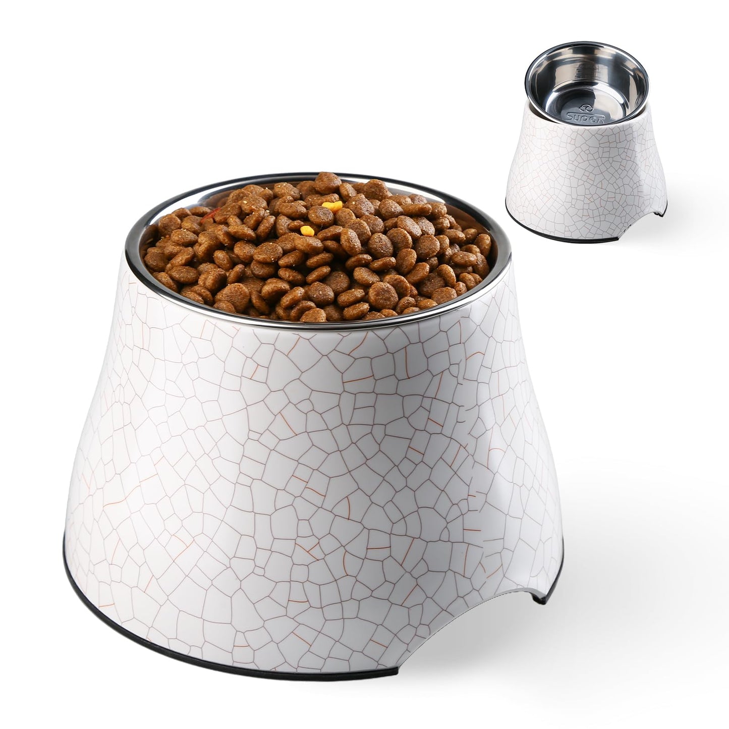 Elevated Dog Bowls with Stainless Steel Bowl, Prevention of Vertebrae Disease Dog Food Bowl, Non-Slip and High Capacity Pet Bowls Crackle Design M/2 Cup