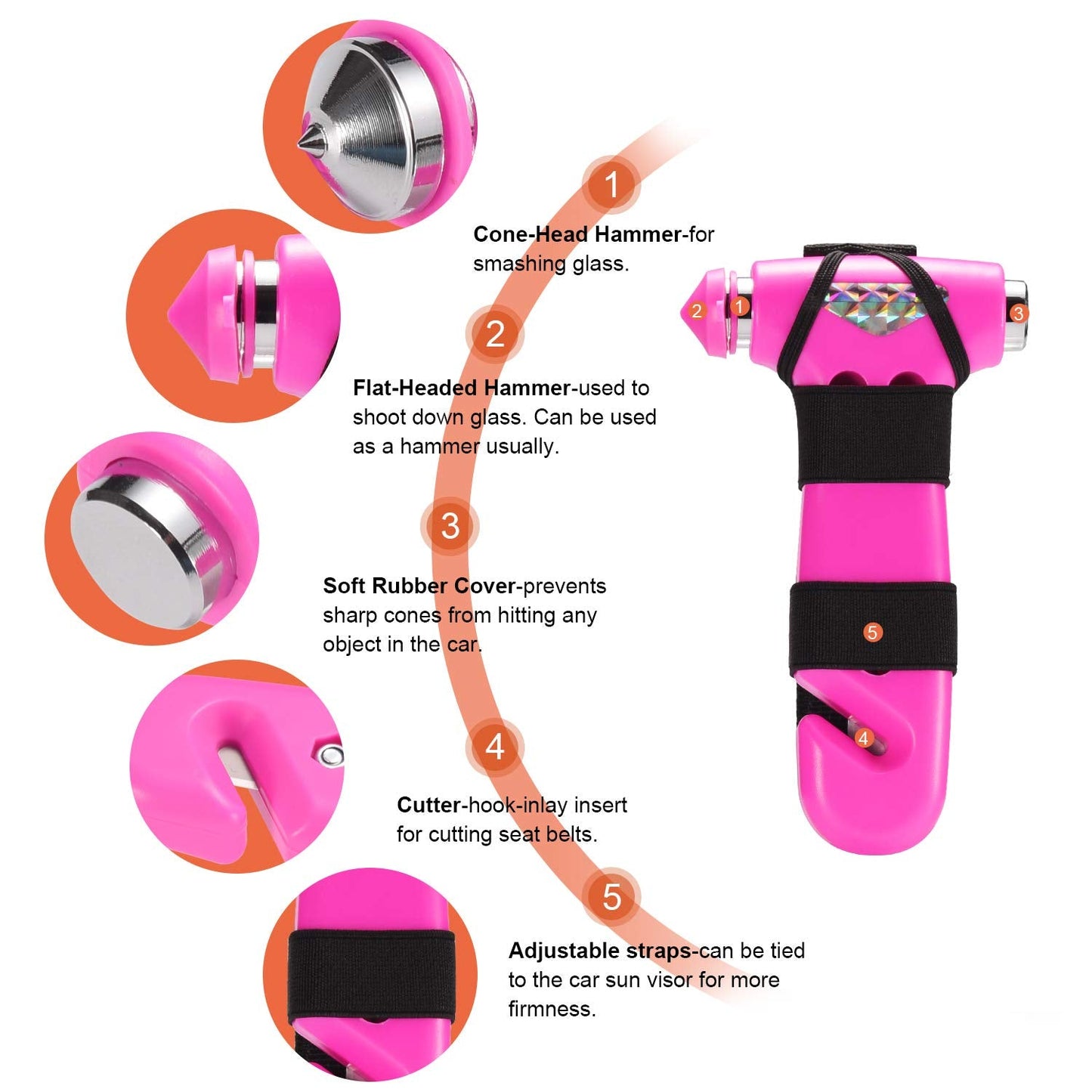 THINKWORK Car Safety Hammer for Teen Girl and Lady's Gifts, 2 Pack Three-in-One Emergency Escape Tool with Window Breaker and Seat Belt Cutter, Safety Emergency Car Escape Tool for Family, Children
