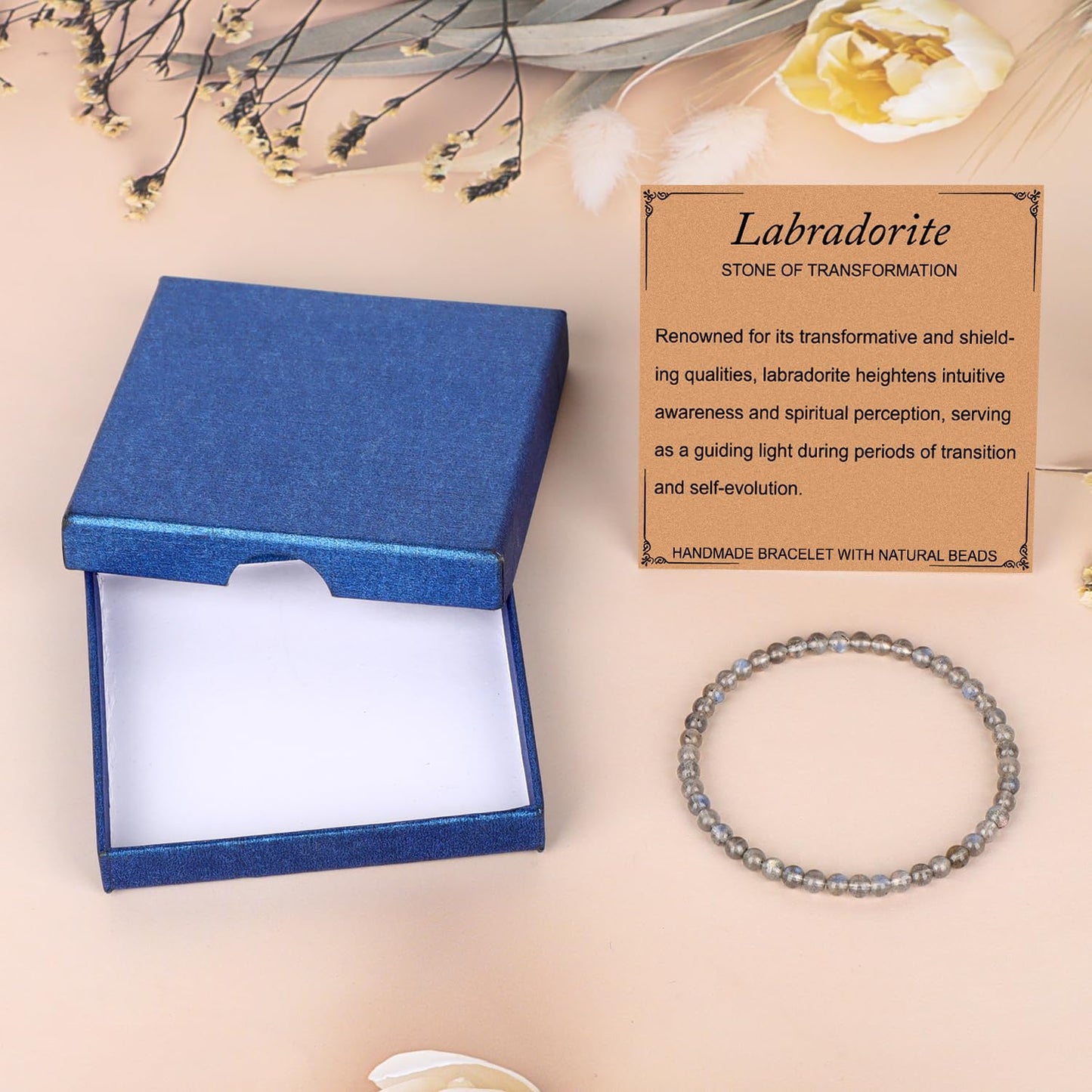 LPBeads Handmade Natural Gemstone Stretch Elastic 4mm Labradorite Bracelet Healing Crystal Round Stone Beads Jewelry Gifts for Women Men