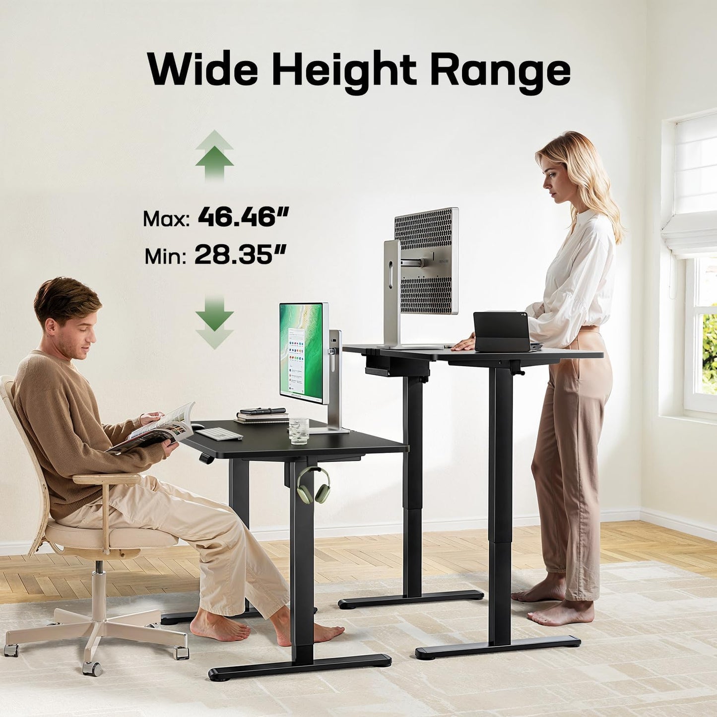 Marsail Electric Standing Desk with One-Piece Desktop,63 x 30 inch Height Adjustable Office Gaming Computer Desk with Deeper Tabletop, Stand up Desk with 4 Memory Presets, table for Bedroom,2 Packages