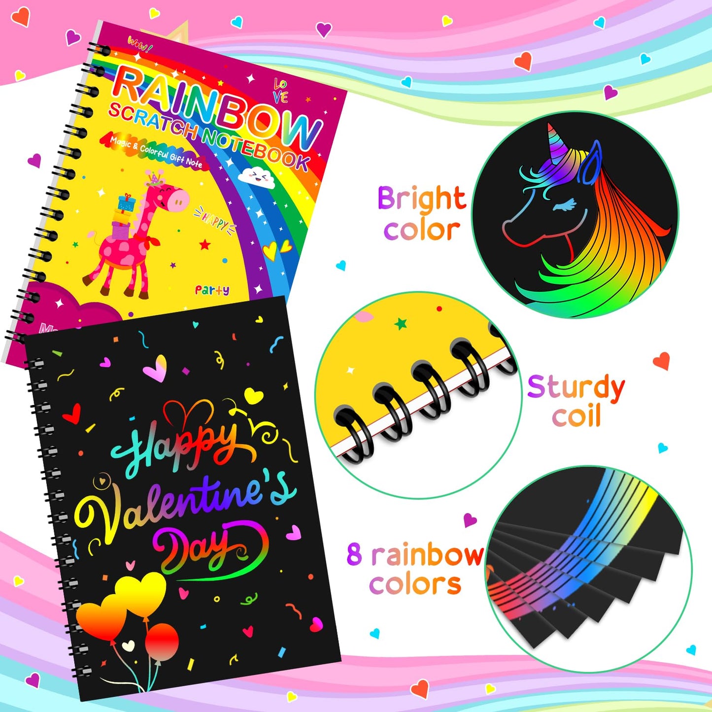 24Pack Rainbow Scratch Notebook Party Favor For Kids 4-8 8-12 Scratch Art Paper Basket Stuffers, Easter Coloring Books Classroom School Exchange Prizes Girl Toys Boy Students Toddlers Goodie Bags