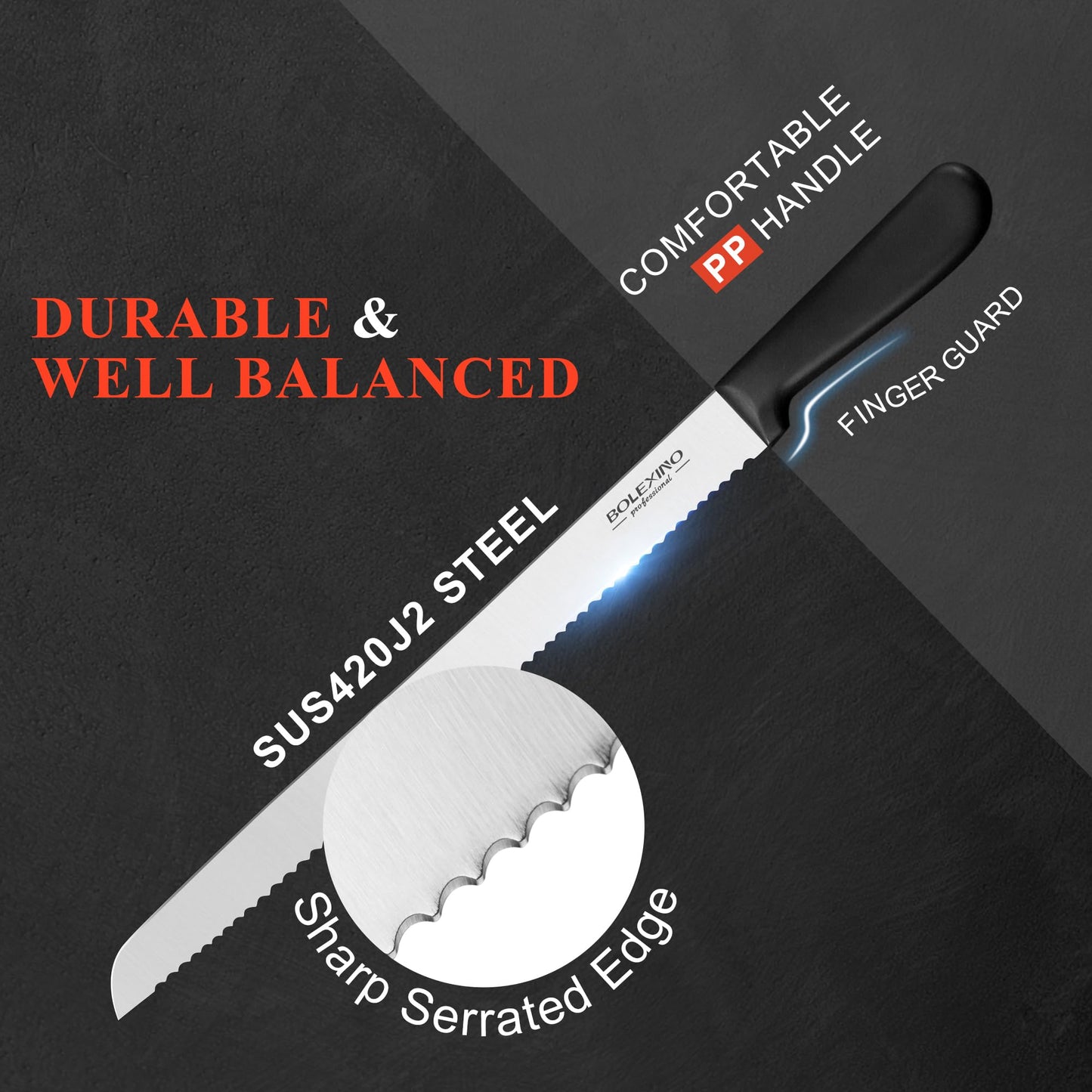 12 Inch Serrated Bread Knife for Homemade Bread, Stainless Steel Wide Wavy Edge Knife, Multi-Purpose Kitchen Knife, Efficient Cake Slicer, Ultra Sharp Baker's Knife for Cutting Crusty Breads, Cake