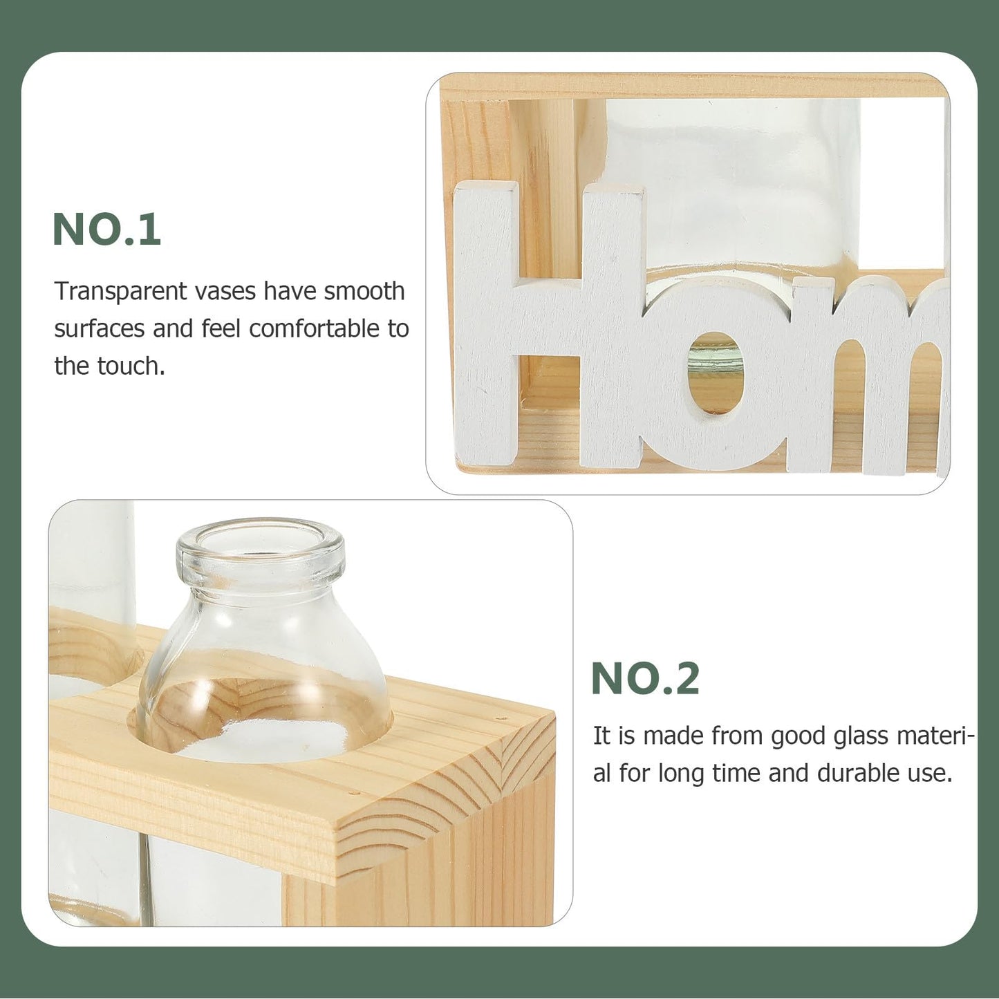 Abaodam Hydroponic Glass Vase with Wooden Rack, Nordic Style Plant Terrarium for Indoor Propagation and Home Décor, 2pcs Set Desktop Glass Planter for Hydroponic Plants