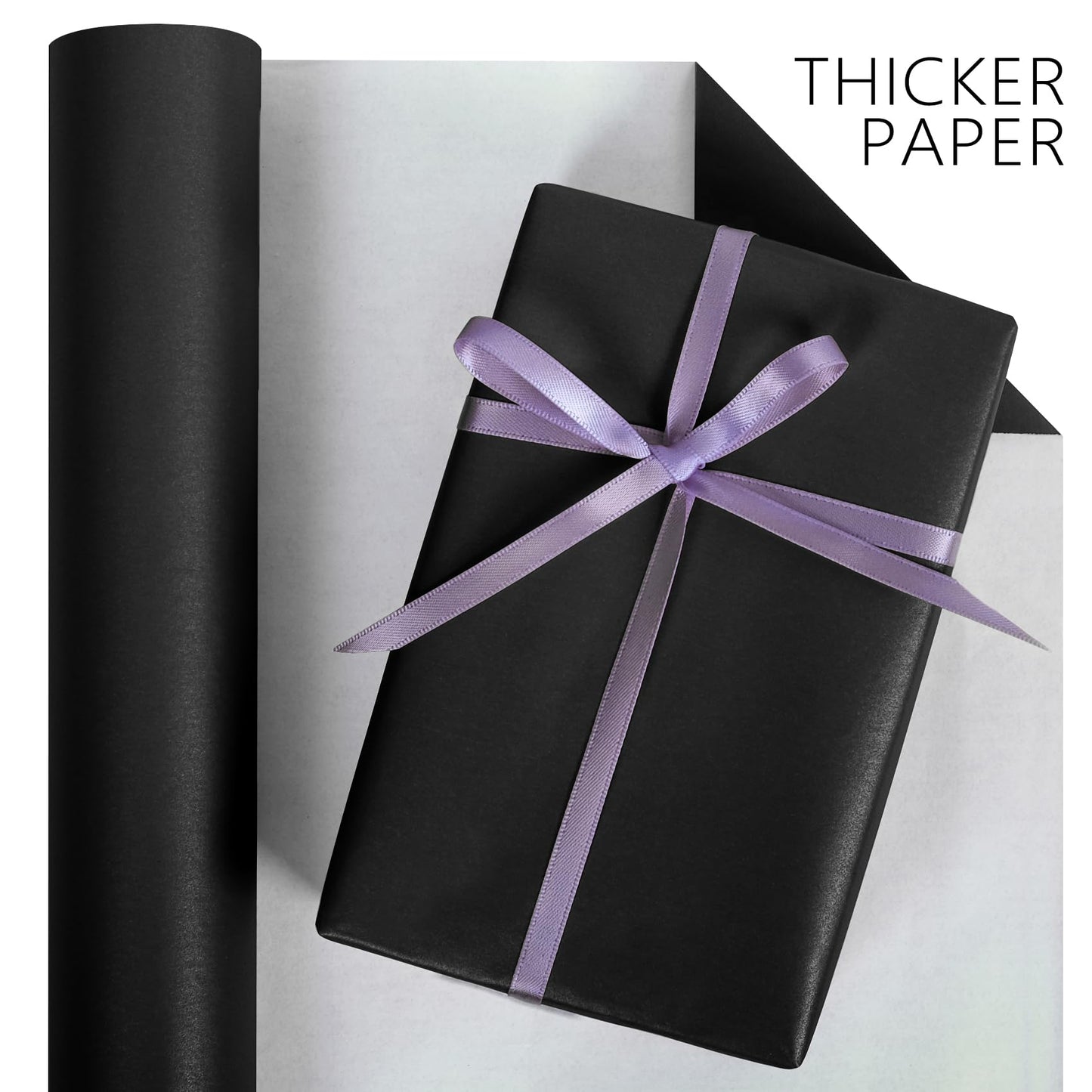 Aimyoo Black Matte Wrapping Paper, 17 Inches X 50 Feet (70.8 sq.ft.) Solid Color Pearly-Lustre Paper Roll for Christmas Birthday Baby Shower Wedding Gift Wrap
