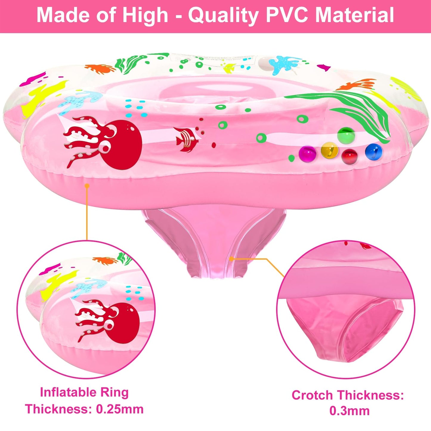 25.6" Inflatable Baby Pool Float for 6-36 Months Anti-Flip Safety Baby Swimming Float Toddler Swim Trainer Water Toys, Infant Swim Floats, Toddler Floaties, Kids Beach Toys Summer Essentials