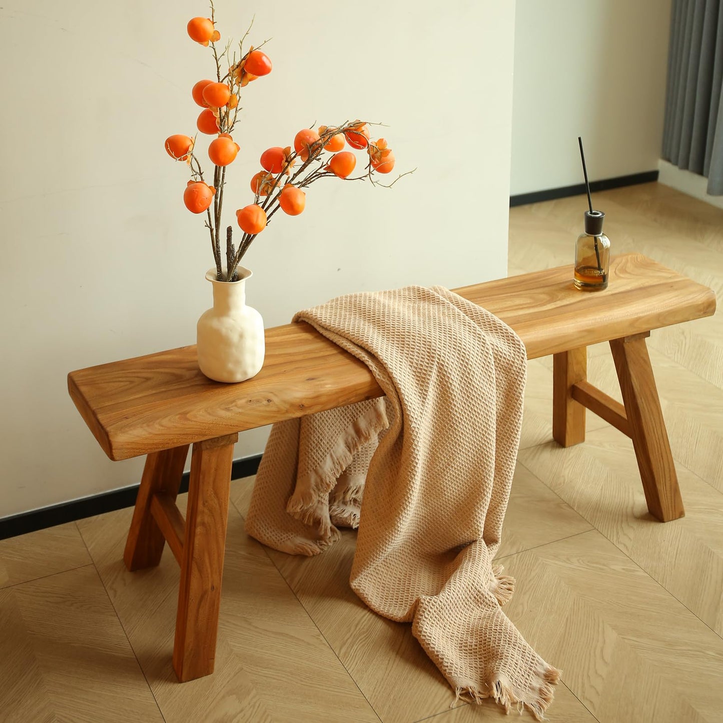 ZPrestiCraftbl Wooden Bench Indoor – Rustic Farmhouse Narrow Entryway Bench with Slim Skinny Design, Natural Solid Wood, Perfect for Dining Room, Bedroom, or End of Bed, 31.5in Length
