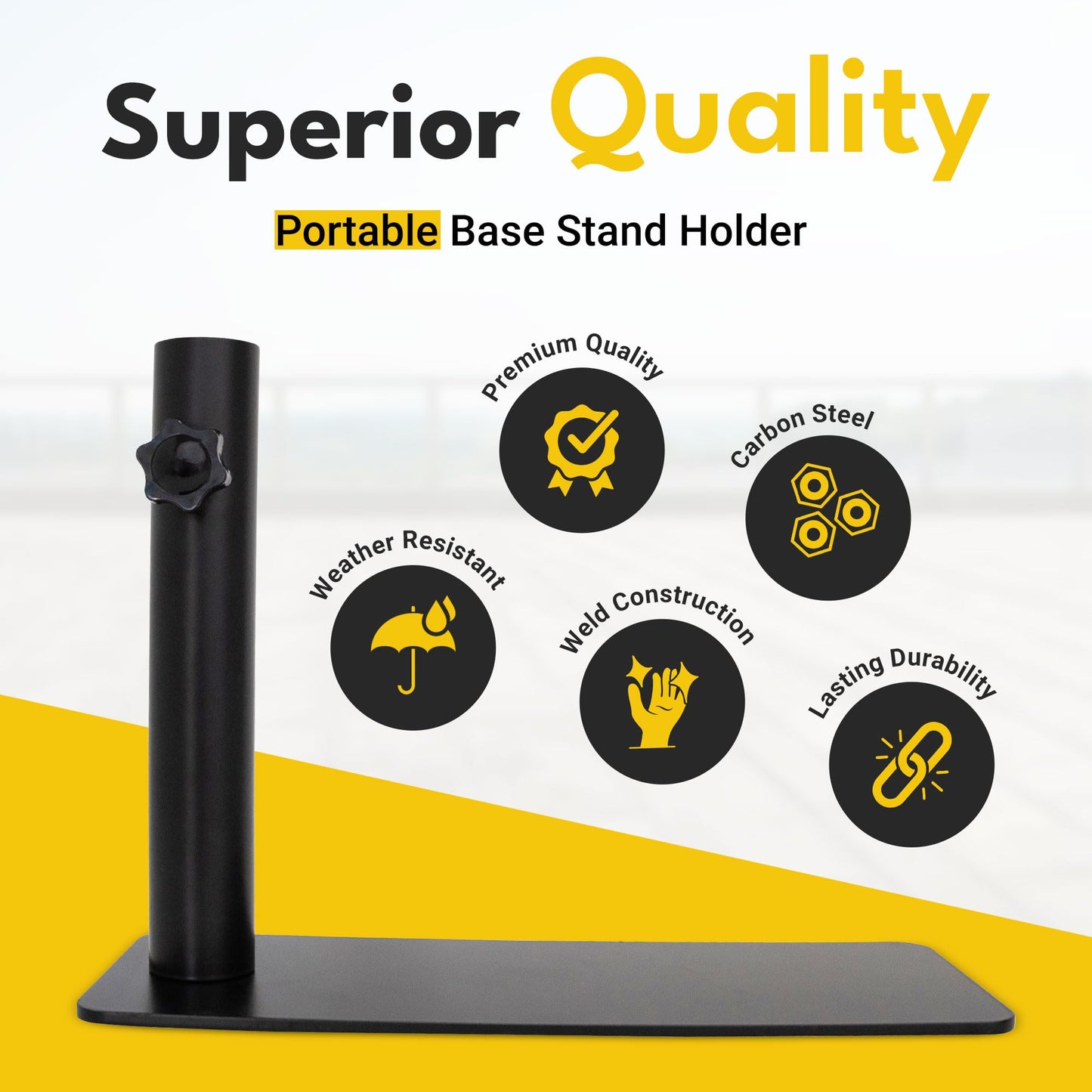 Flagpole Tire Mount Stand - Holds up to 1.5” Telescopic Poles - Portable Metal Wheel Base for Car RV Truck Vehicle - Includes Storage Bag, Cleaning Cloth and Spare Torque Screw