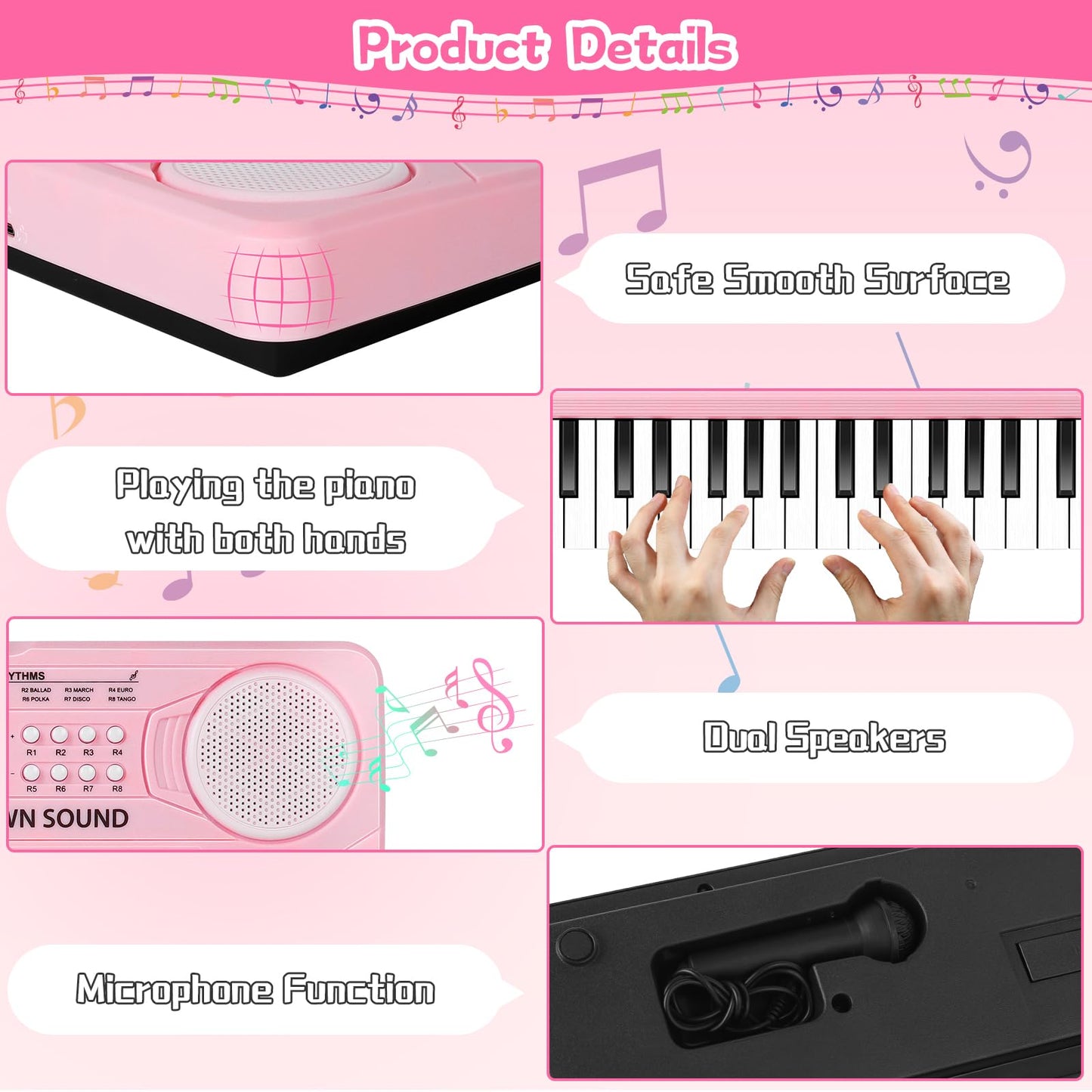 Kids Toddler Toy Piano Keyboard - 37 Key Pianos for Kid Music Toys Instruments with Microphone | Unlock Musical Fun! Perfect Birthday for 3-8 Year Old (Pink)