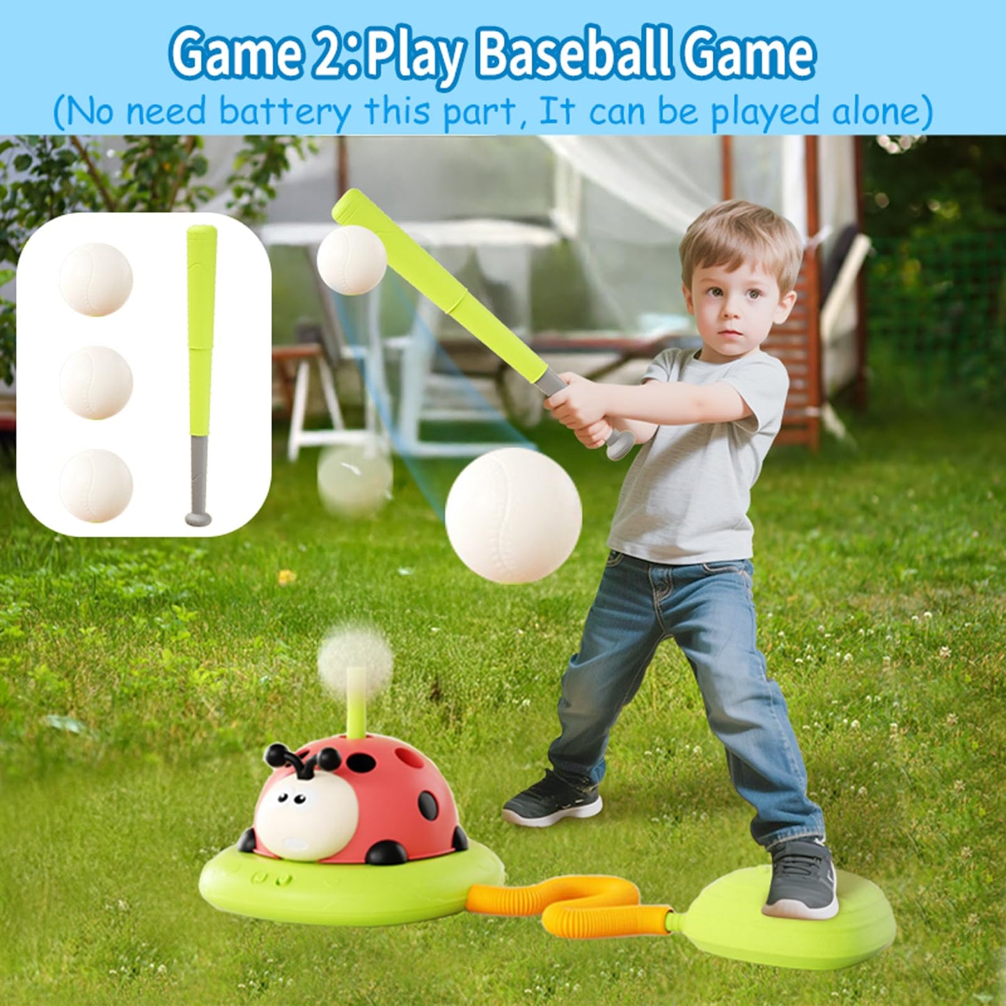 4 in 1 Musical Jump, Toss Ring Game, Baseball Toys and Stomping Launch Rocket Launcher for Kids Toys & Games with Remote, Indoor Outdoor Toys for Kids Ages 4-8 3-5 Baseball Party Favors Birthday Gift