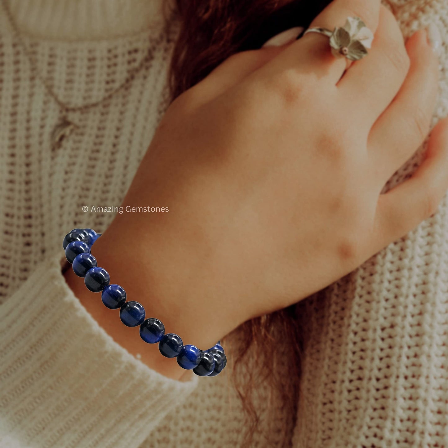 Amazing Gemstone Blue Tiger Eye Star Bracelet for Women Men's Gifts - Protection Healing Crystal Bracelet - 8mm Gemstone Beaded Adjustable Bracelet Pulseras Para Hombres Mujer Stocking Stuffers