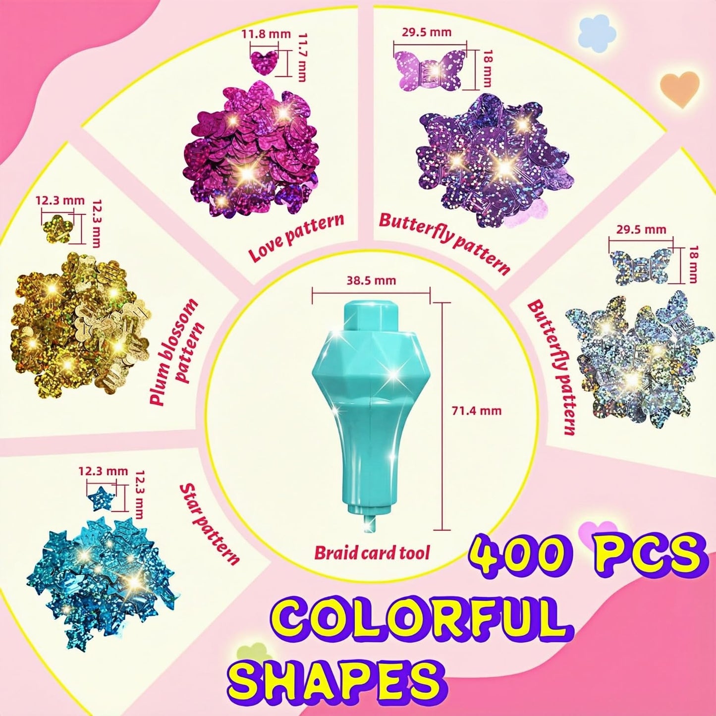 AOSITE Hair Gem Stamper, Girls Hair Bedazzler Kit with Hair Glitter Patch, 10 Pack Hair Jewel Stamper for Girls Toy, Hair Design Art Crafts Gift Ages 6-12, Reusable Hair Styling Tool
