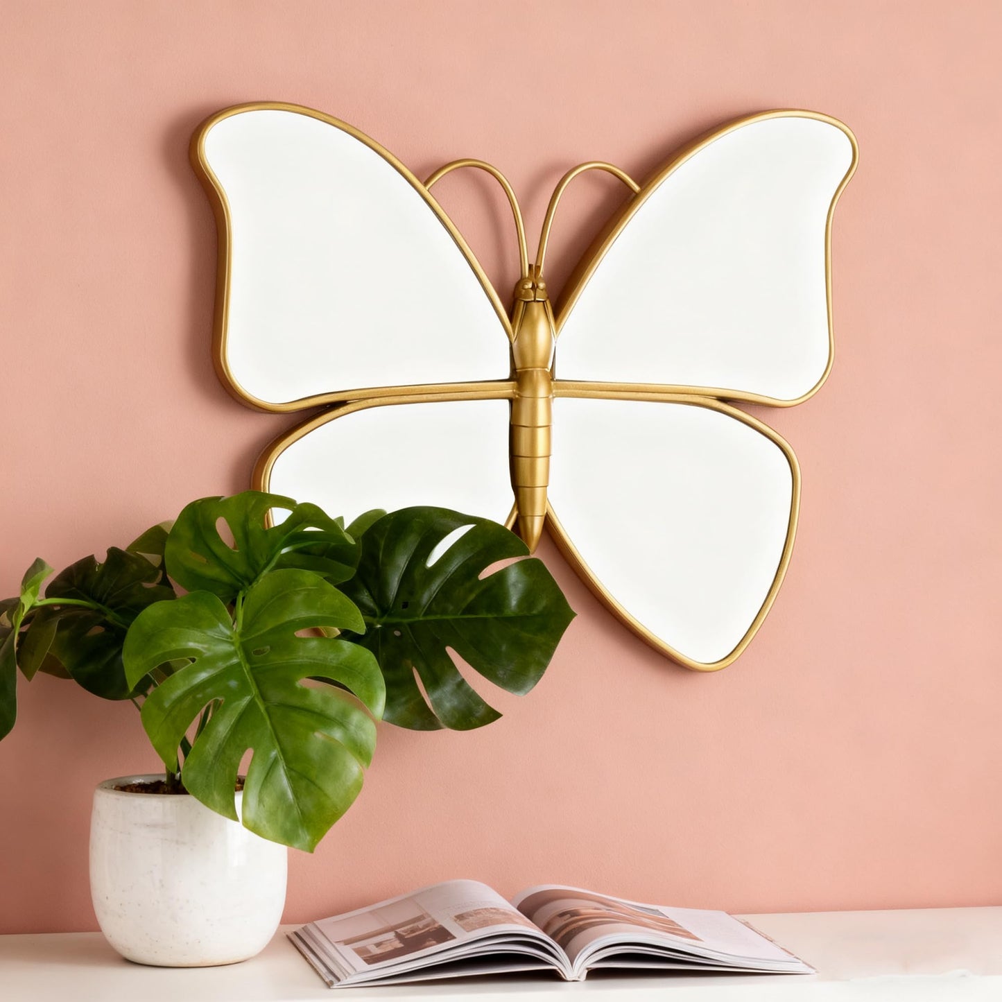 Wartter Decorative Butterfly Wall Mirror with Gold Plastic Frame (14.5x11.8inch)