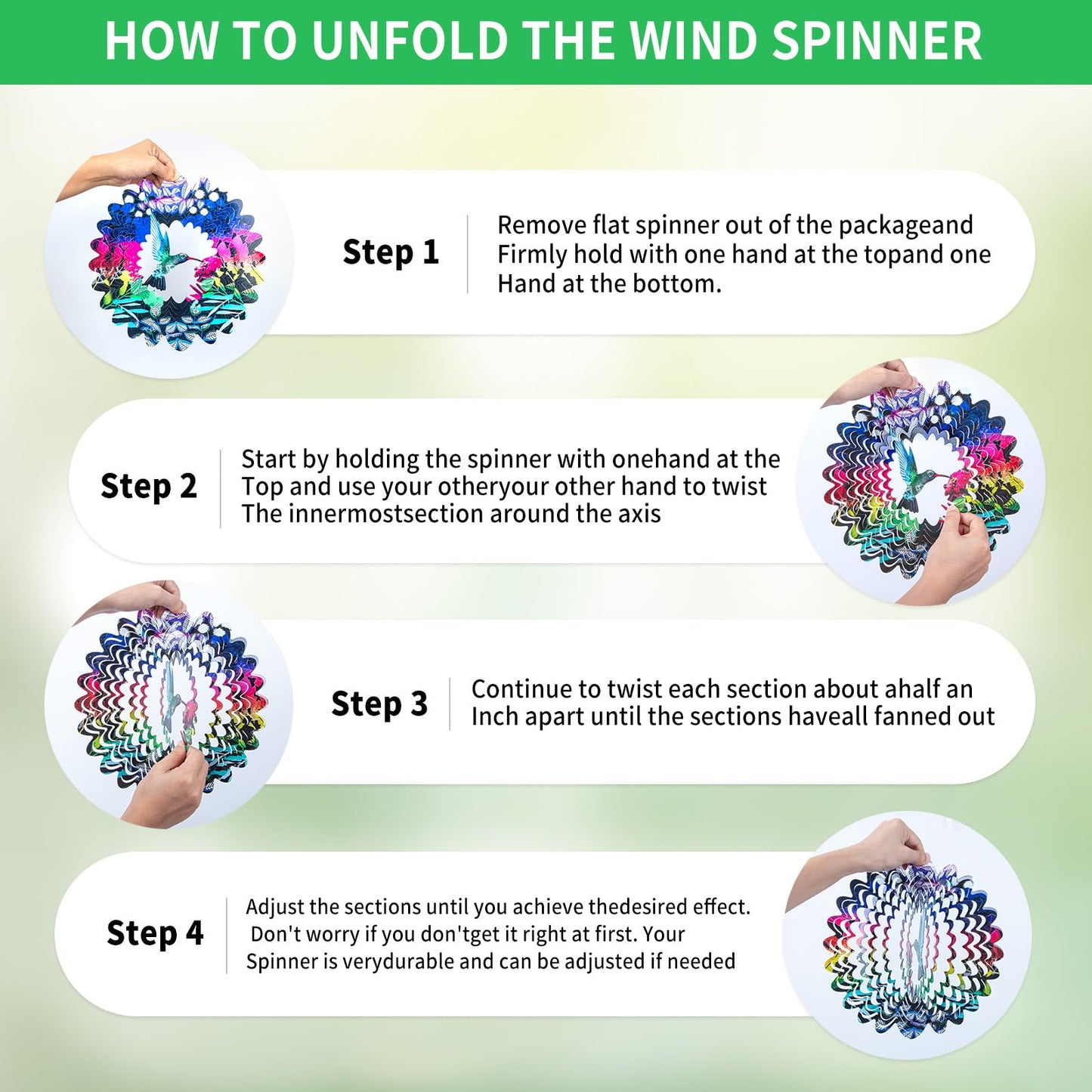 Hummingbird Wind Spinner - 3D Kinetic Metal Wind Spinner - Garden & Yard Decor Outdoor/Indoor Decoration, Dynamic Art Hanging Sculpture for Women Mom Men, Dad, Grandma