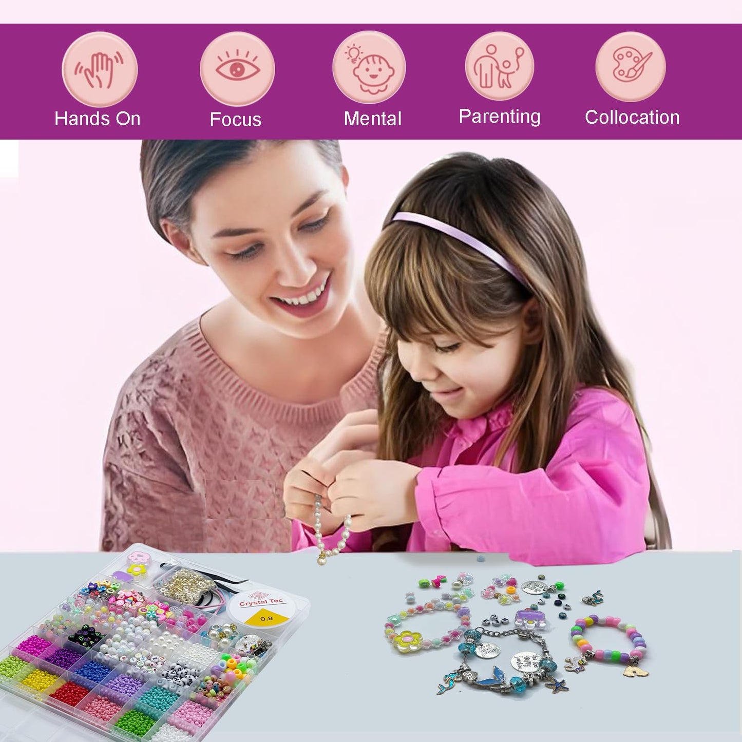 PHODDR Bracelet Making Kit for Girls,4300 piece DIY Jewelry Crafts Set, Including Beads and Pendants, Suitable for Girls Age 5-12 Birthday Gifts