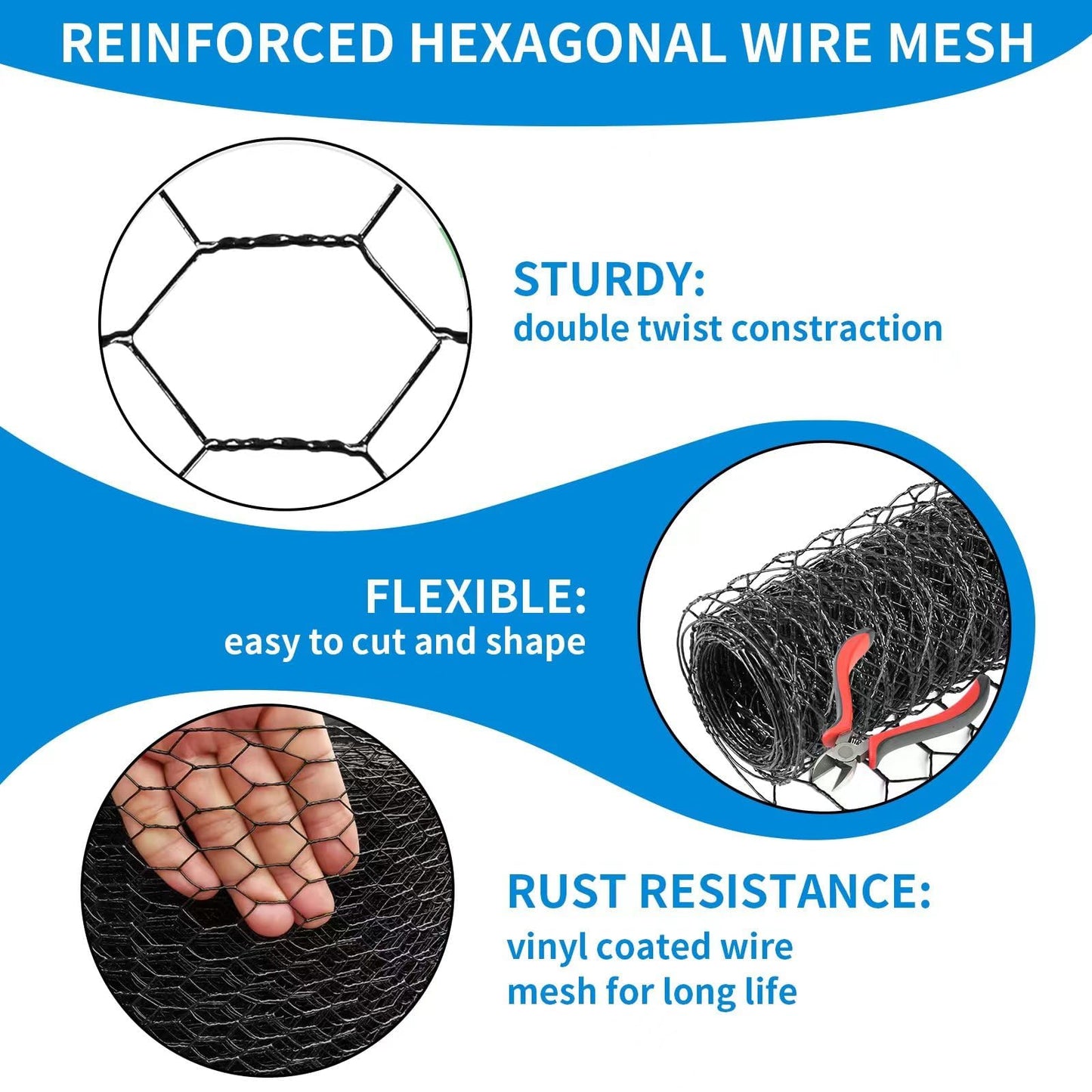 DOLEMODUO 1/2 Inch Black Wire Mesh Roll - 12'' x 50' Chicken Wire Fence, 20 Gauge Hardware Cloth Poultry Netting for Garden/Animal Barrier/Rabbit/Floral/Chicken Coop/DIY Projects