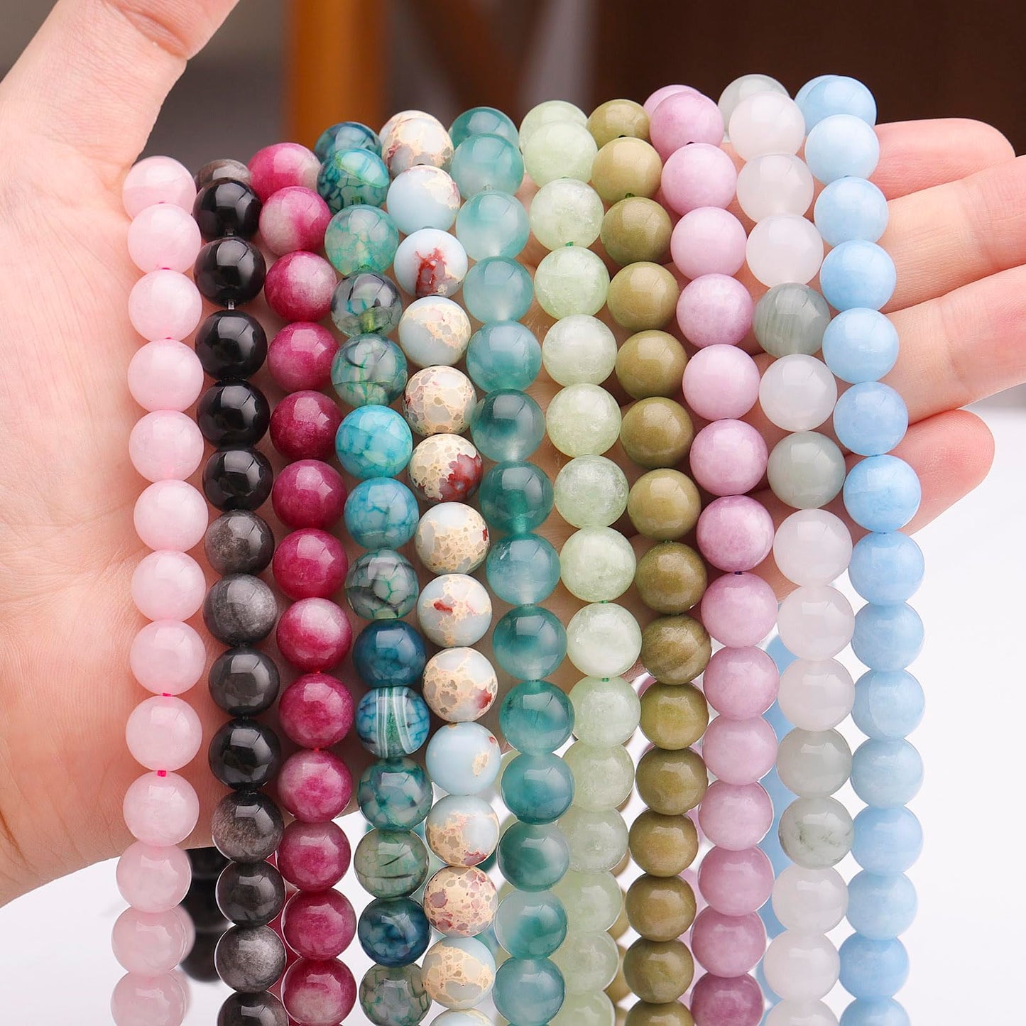 35pcs 10mm Natural Gemstone Beads for Jewelry Making Supplies,Watermelon Tourmaline Healing Crystal Polished Round Loose Stone Beads for Bracelet Necklace 15 Inch