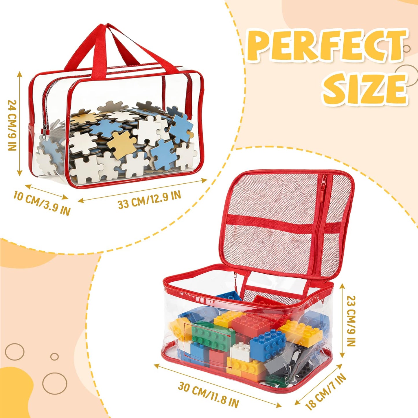 12-Pack Large Toy Storage Bags - Clear PVC Toy Storage Organizer Bags with Zipper, Waterproof Transparent Toys Organizer Bag, Reusable Large Toys Bag for Organizing Kids Travel