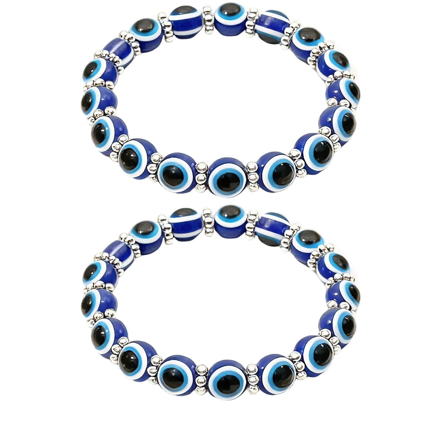 Cryhand Female 8mm Beaded Bracelets For Women 2PCS Evil Eyes Bracelet for Men Handmade Lucky Money Stretchy Crystal Bracelets Best Gifts