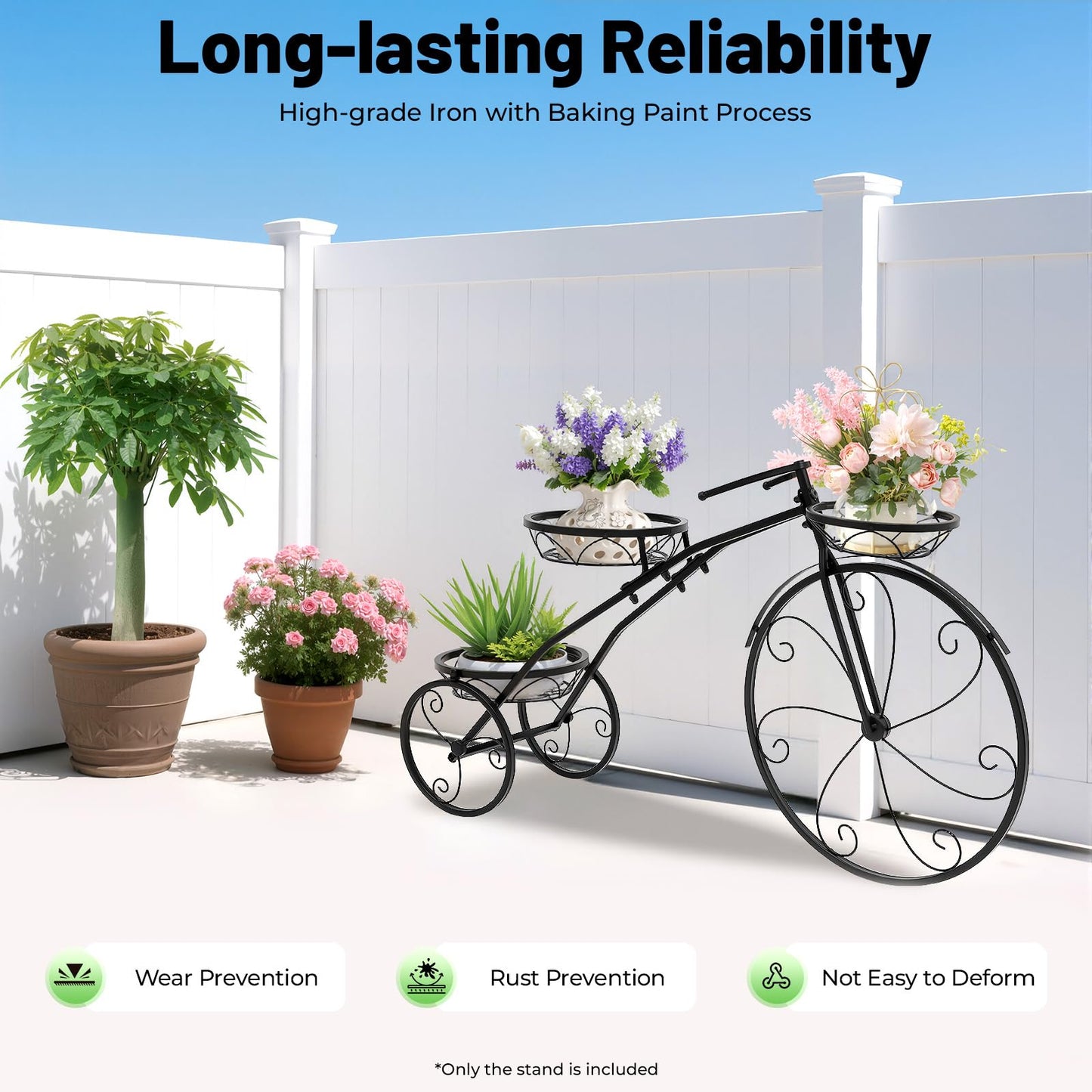 RudiUsoy Plant Stand, 3 Tier Metal Plant Display Rack Heavy Duty Garden Container Round Supports Rack 3 Flower Potted Holder for Indoor Outdoor Patio Corner Balcony (3 Tier Bicycle - Black)