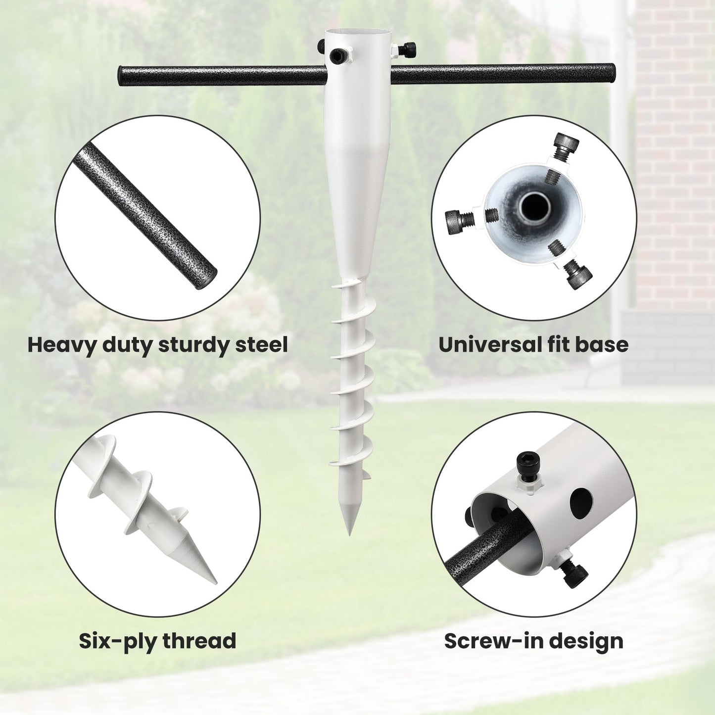 Lcokeiy Beach Umbrella Sand Anchor - Heavy Duty Outdoor Umbrella Holder No Dig Ground Umbrella Base - Sturdy and Reliable 2.3“ Inner Diameter, White(1 Pack)