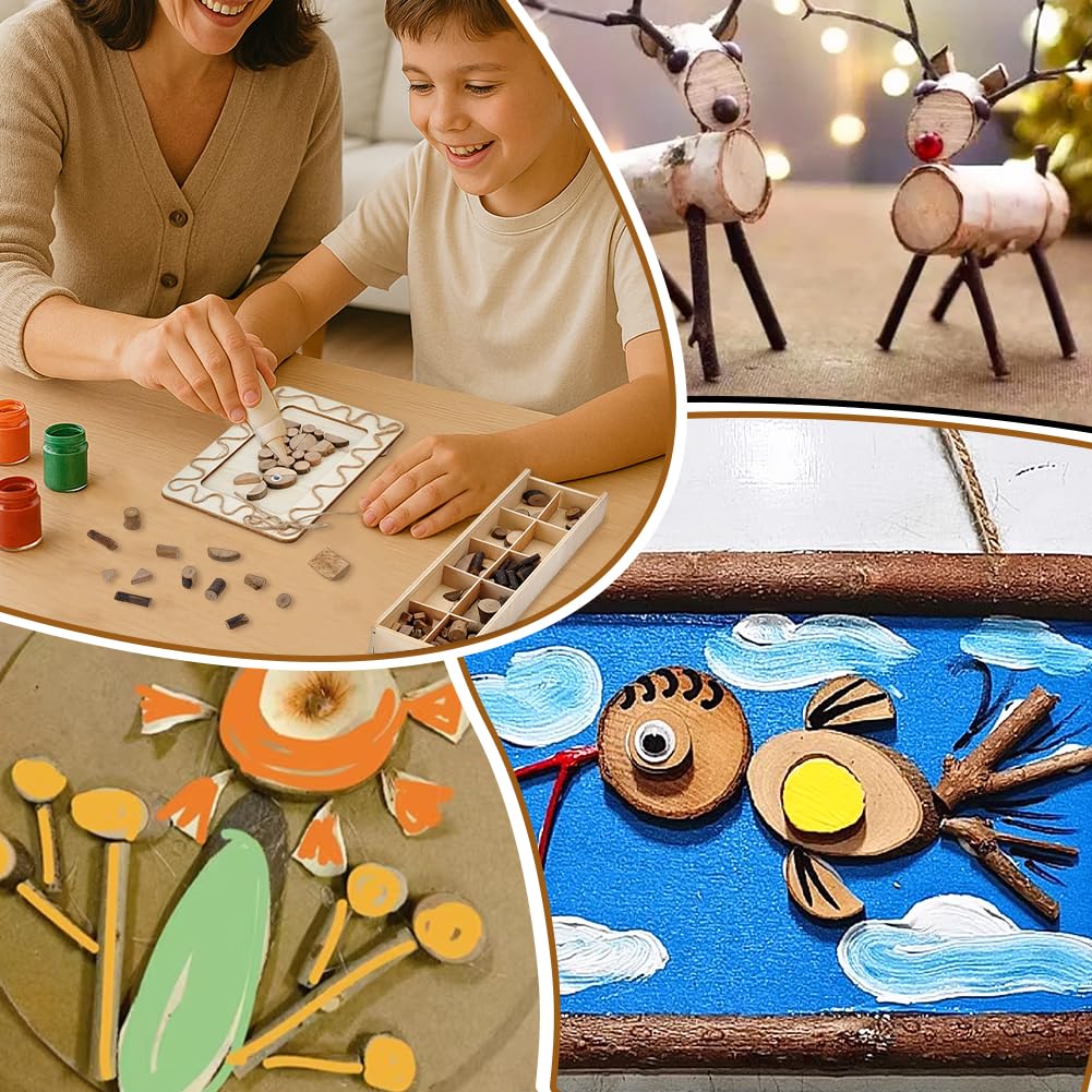 PH PandaHall Wooden Unfinished Craft Kits, Natural Wood Slices Loose Parts Play Materials Art Supplies for DIY Painting Building Sorting Activities Projects