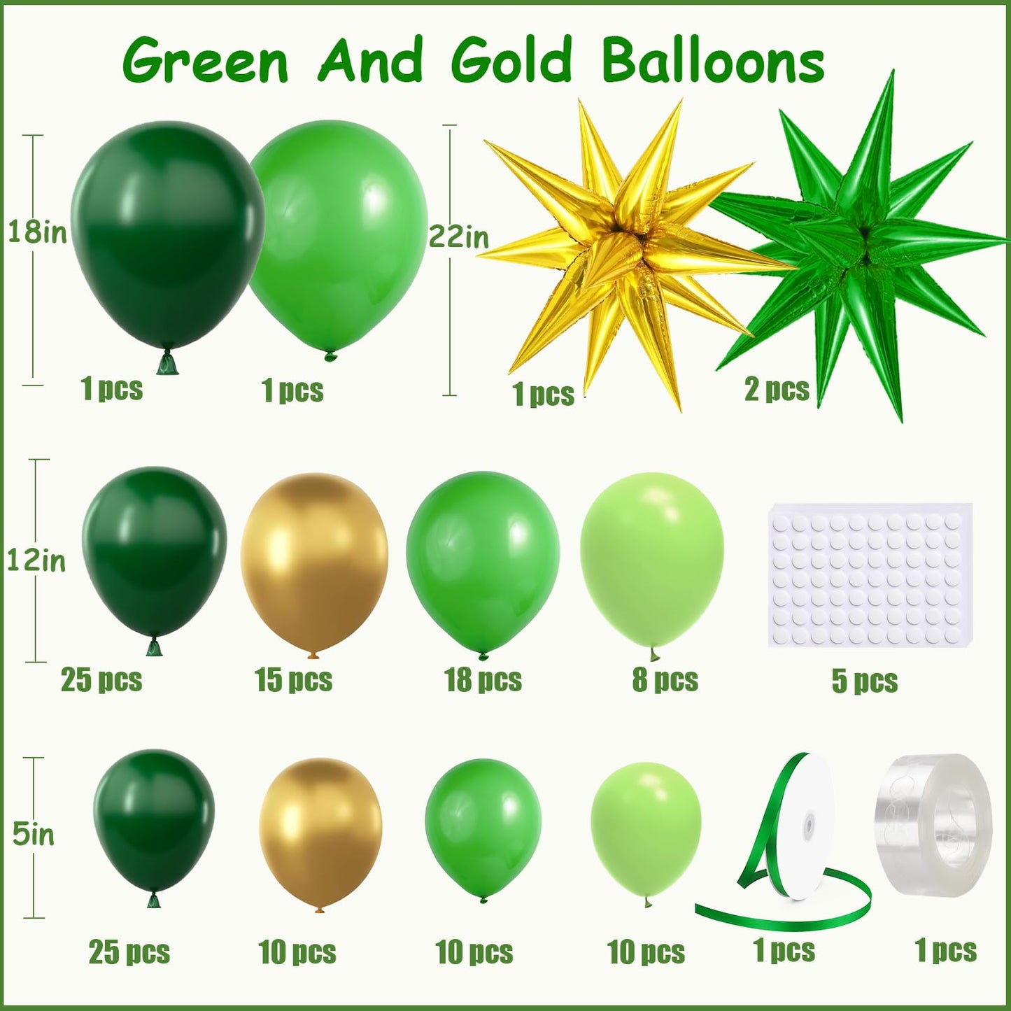 KARLURE Green and Gold Balloon Arch Kit with Stars, Emerald Green and Gold Party Decorations for 2026 Graduation Prom World Cup Birthday Baby Shower Dinosaur Jungle Party Supplies