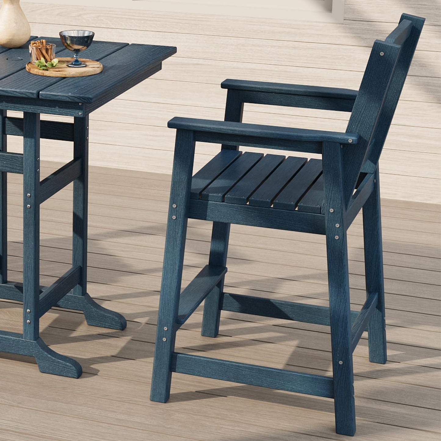 Garvee Outdoor Patio Bar Height Chair Set of 2, All-Weather HDPE Bar Height Barstools Widened Chair Set, Adirondack Chairs Set with Widened Armrests for Garden, Poolside, Bistro