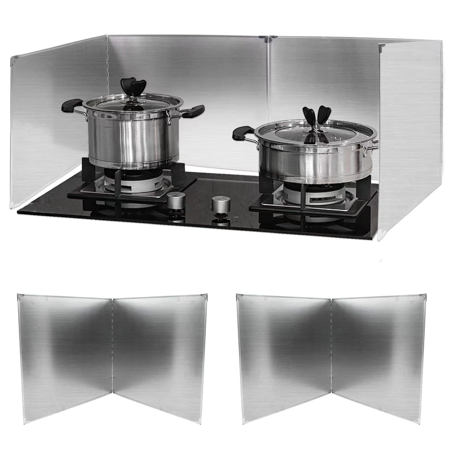 Amundo 2 Pieces Grease Splatter Guard 2 Sided Foldable Stainless Steel Splatter Guard Oil Splash Guard for Grease Stainless Steel Backsplash for Stove Frying Pan Splatter Guard (15.7" X 11.4")