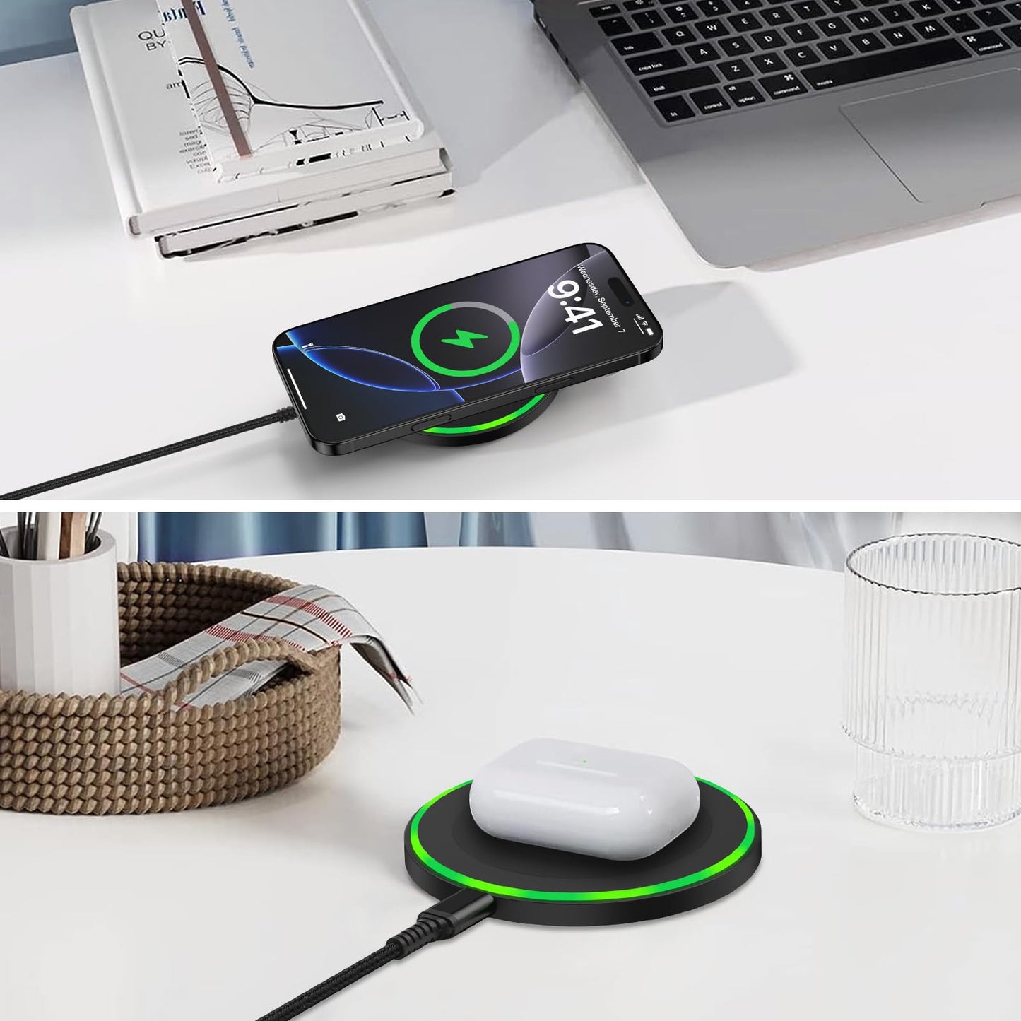 15W Wireless Charger for Motorola Fast Charging Pad for Moto G Power(2025)/Stylus(2025)/Edge+/Edge 70/Razr+/60 Ultra, 2Pack Android Wireless Charging Station for Pixel 10, Samsung S26 S25,with Adapter