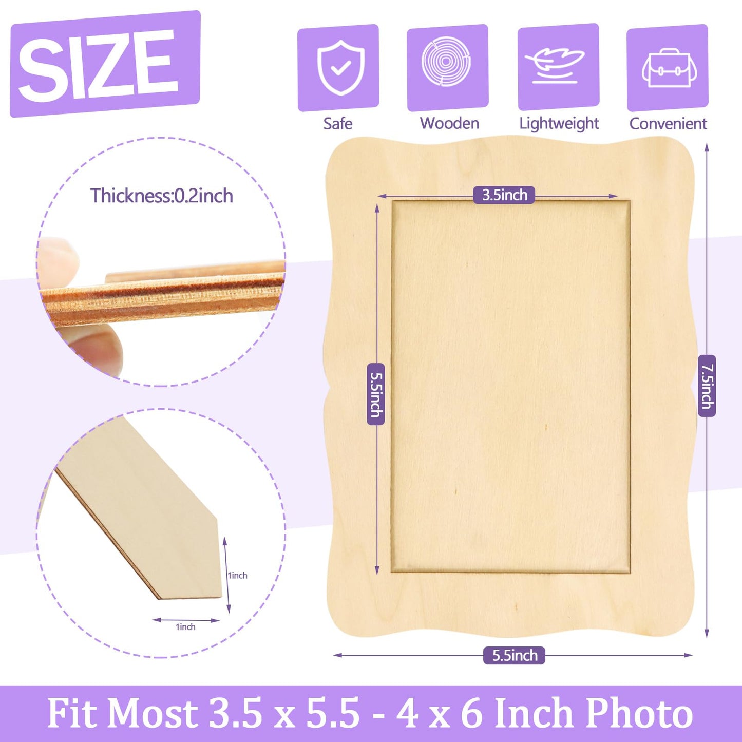 RYKOMO 20 Pack Wooden Picture Frames for Crafts, 4 x 6 Inch DIY Wood Picture Frames Unfinished Photo Frame for Valentine's Day Gift Birthday Party Wood Decor, Mothers Day Fathers Day Gift