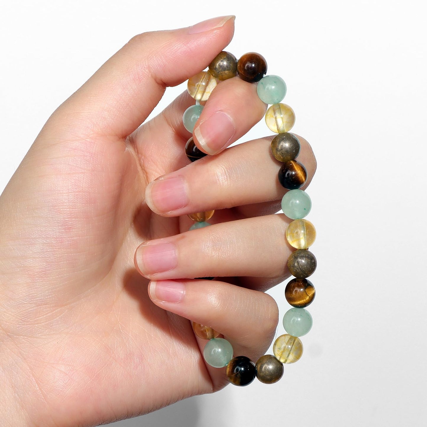 Risyfjew Natural Healing Crystal Bracelet for Women Wealth Money Bracelet Good Fortune Jewelry Gift With Citrine Pyriste Green Aventurine Tiger Eye