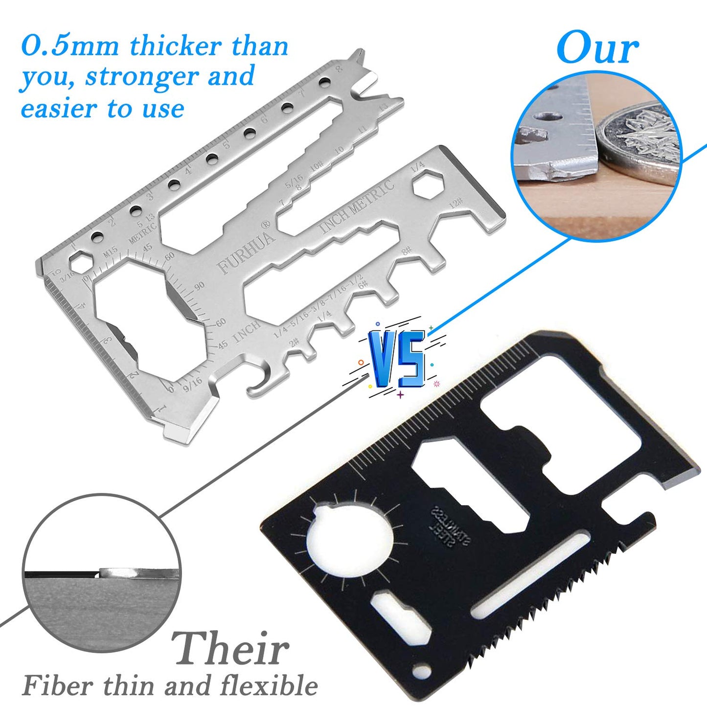 FURHUA 2 Pack Multitool Credit Card Sized Pocket Tool, 42-in-1 Wallet Multi Tool Card,thicker and harder, Gifts for Dad, Husband, Men - Bottle Opener, Cord Cutter, Screwdriver, Ruler, Scraper etc