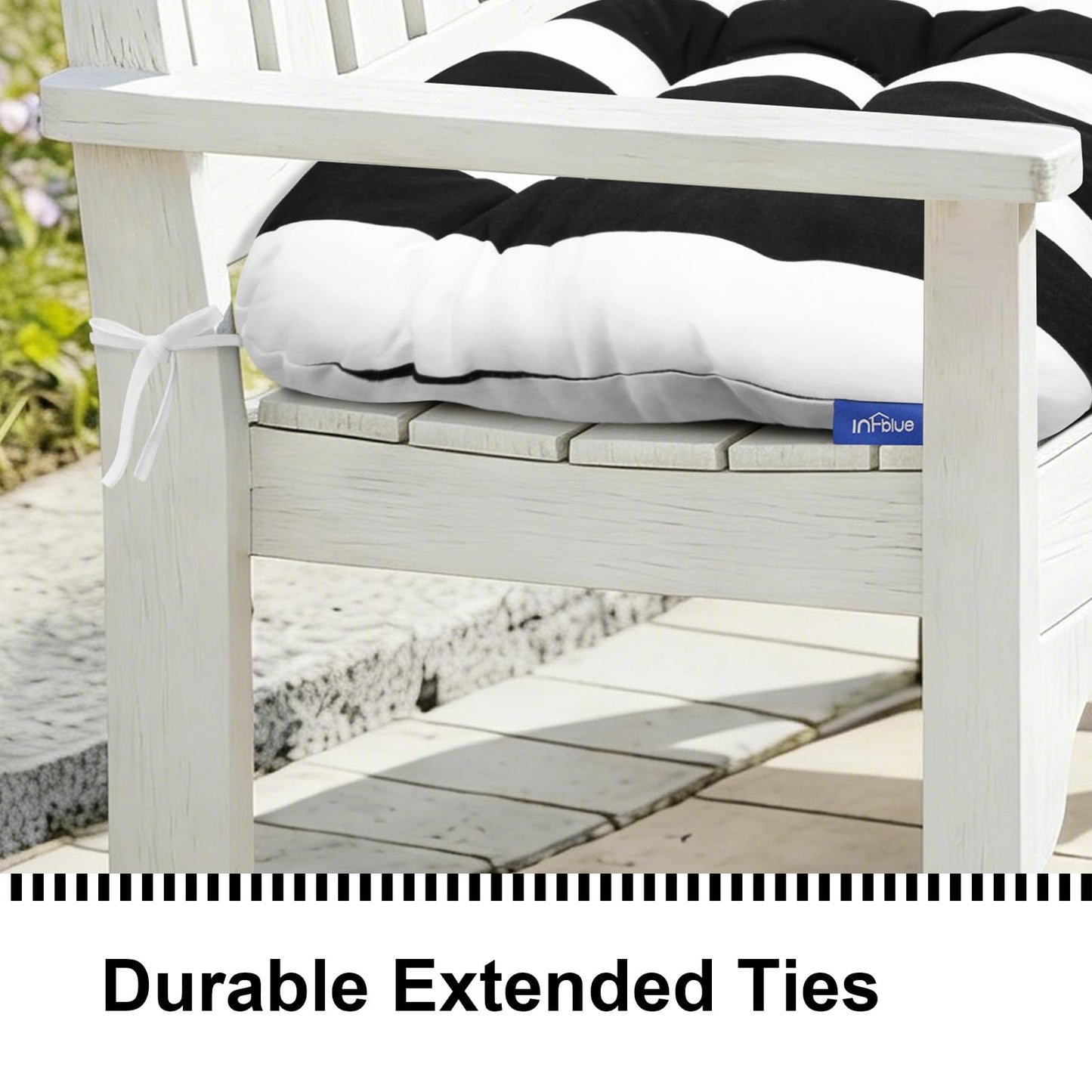 INFBLUE Tufted Bench Cushion for Outdoor Furniture Patio Swing Cushions Overstuffed Outdoor Loveseat Cushions with Round Corner (44'' x 19'' x 5'', Black Stripes)