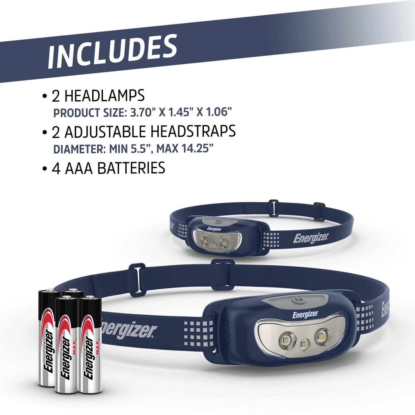 Energizer Universal+ LED Headlamp (2-Pack), IPX4 Water Resistant Headlamps, Bright Head Light for Outdoors, Camping, Running, Storm, Survival LED Light for Emergencies (Batteries Included)