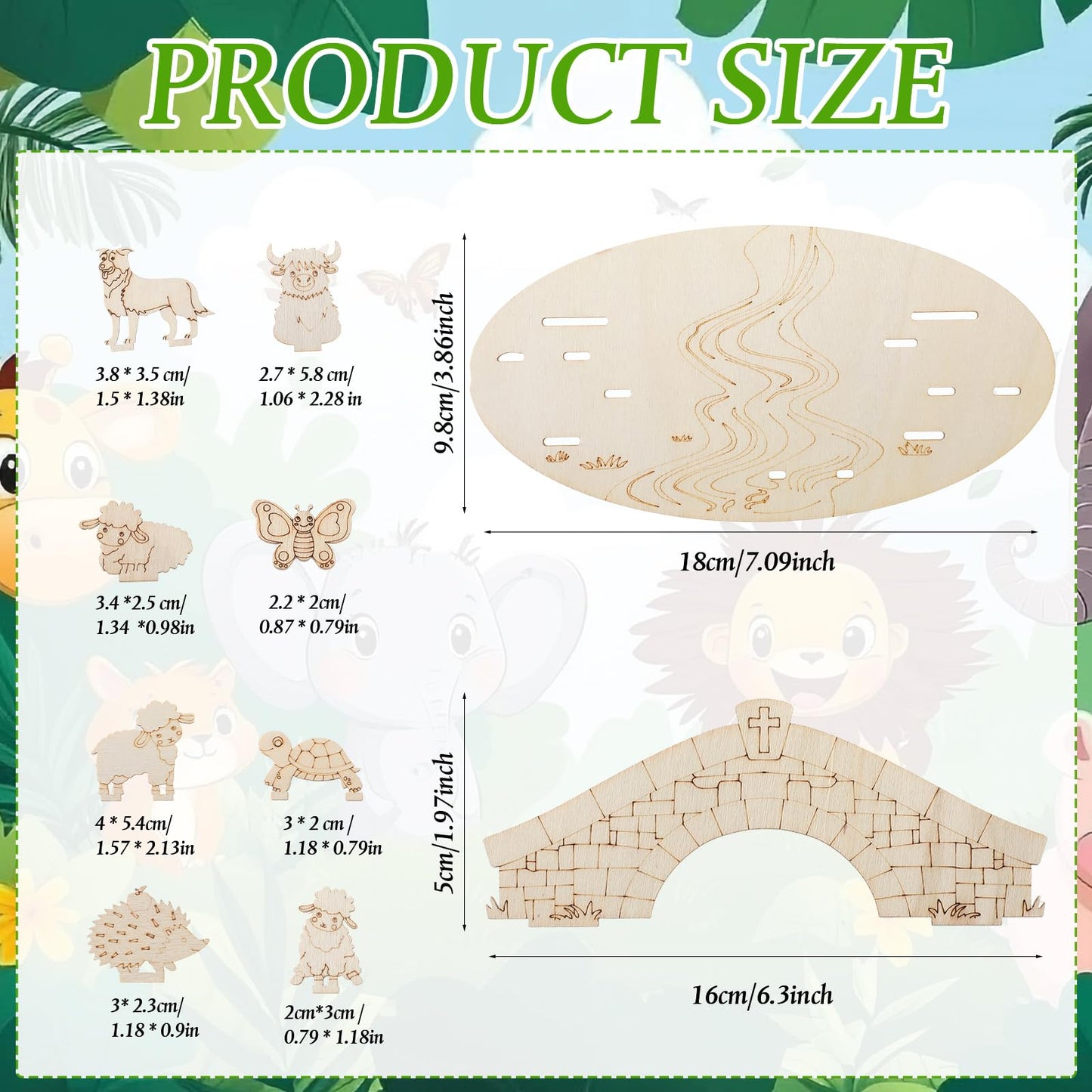 DoubleFill 12 Set 2026 Vbs Crafts for Classroom DIY Emerald Cross Themed Craft Kits Farmhouse Animals Wooden Cutouts Kit Country Animal Multi-Layer Crafts for Sunday School Church Bible Decor