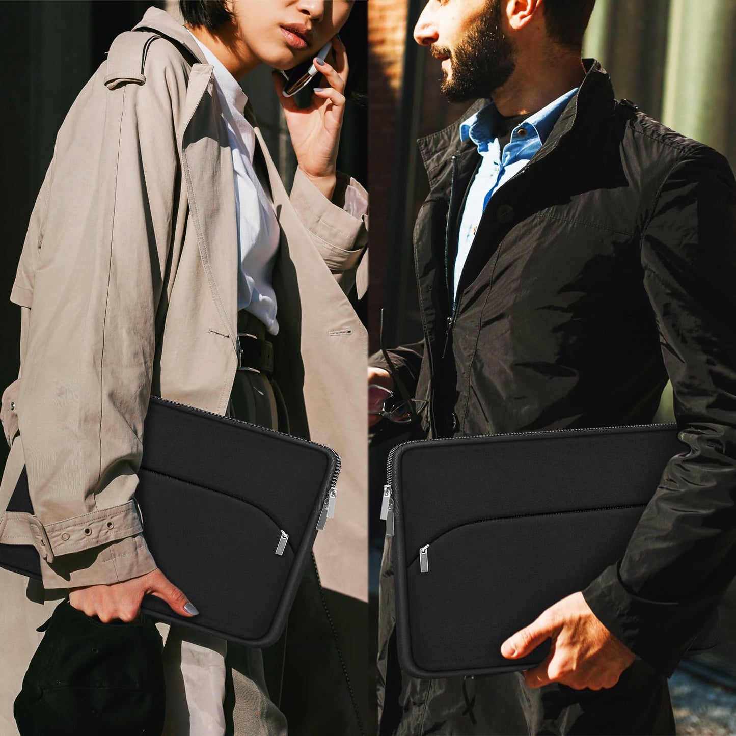 Laptop Sleeve 15 inch, Portable Monitor Protective Cover with Front Pocket, Laptop Case for 2023 MacBook Air 15 inch M2 A2941/Pro A1990 A1707, Computer Bag for HP ASUS Dell Acer Lenovo, Black