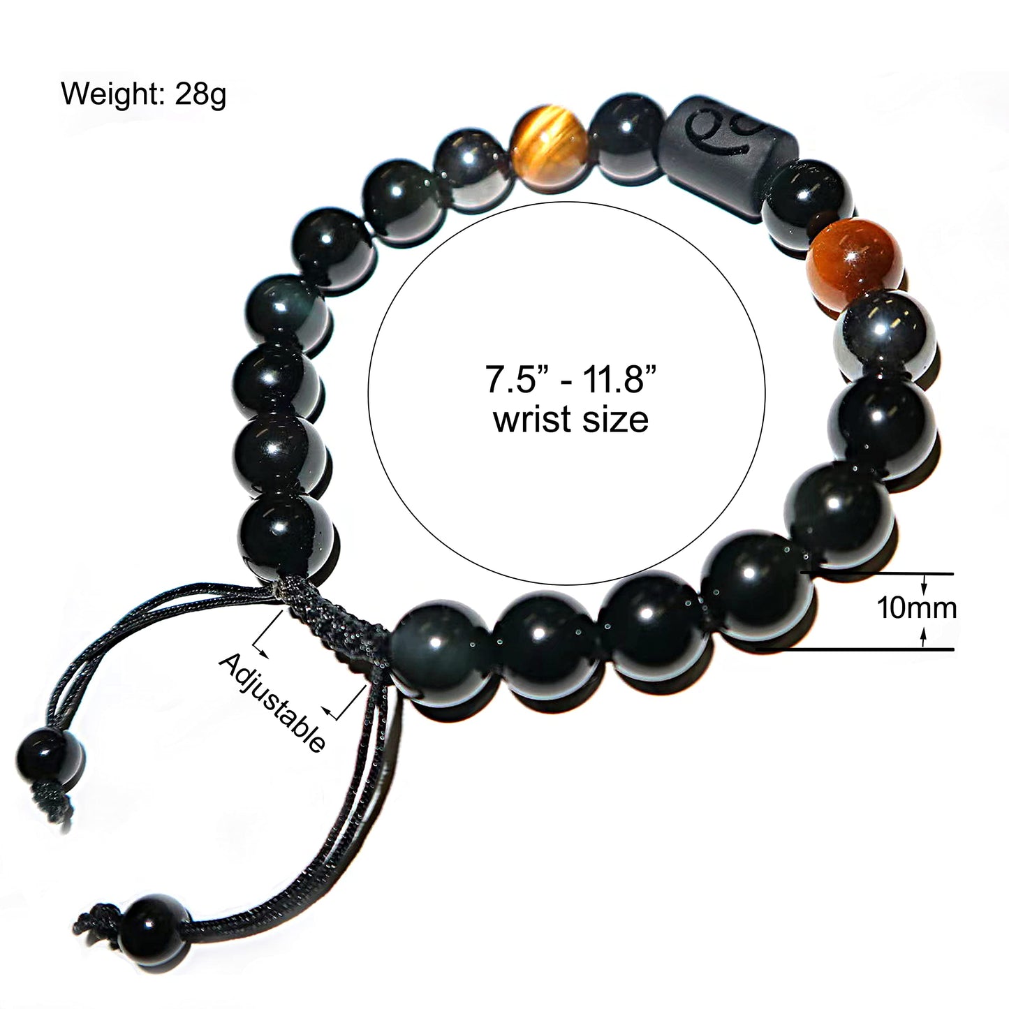 Yocicil Birthday Gift, Rainbow Black Obsidian Mens Bracelet, Couples Bracelets 10mm Natural Tigers Eye Hematite Bracelet, Zodiac Healing Crystal Bracelet Good Luck Gifts (Taurus gifts)