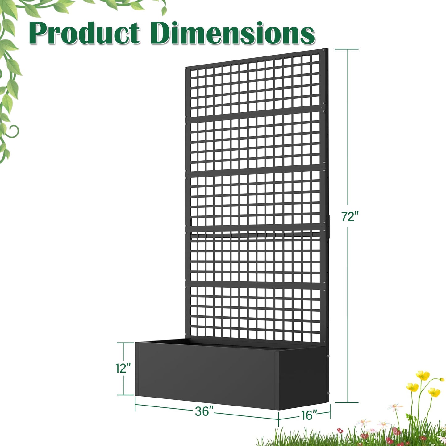 Toriexon Metal Planter Box with Trellis 36" L x 16" W x 72" H, Raised Garden Bed with Privacy Screen, Privacy Planters for Climbing Plants, Flowers, Vegetables, Fruits